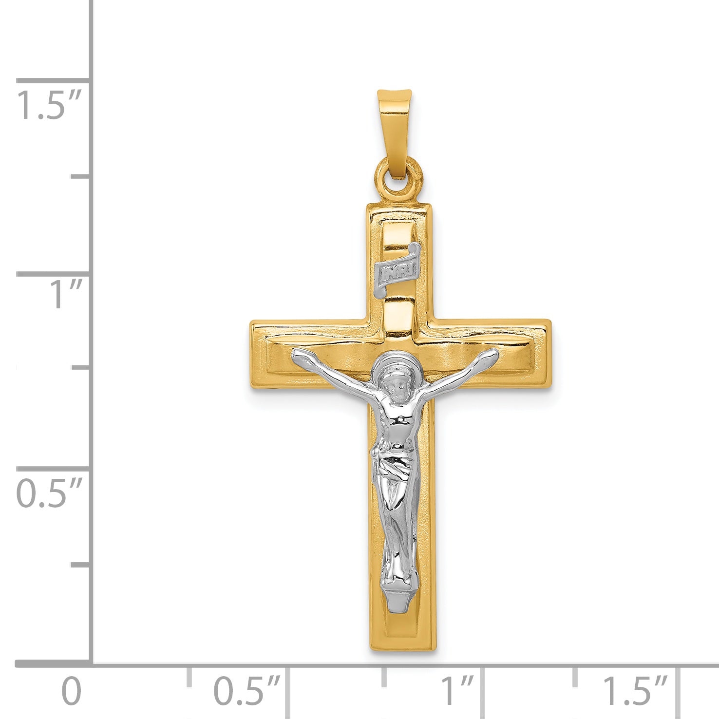 14K Two-tone Polished INRI Crucifix Pendant