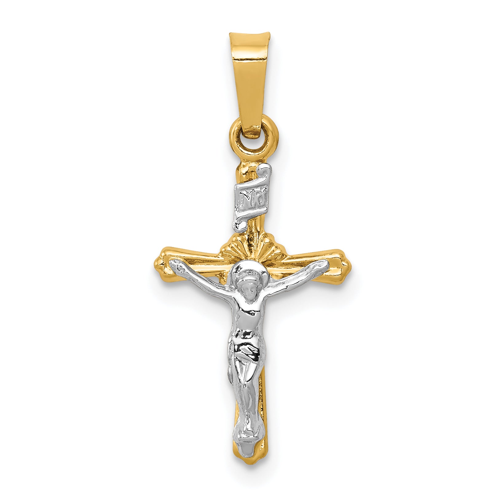 14k Two-tone Polished INRI Crucifix Pendant Main image