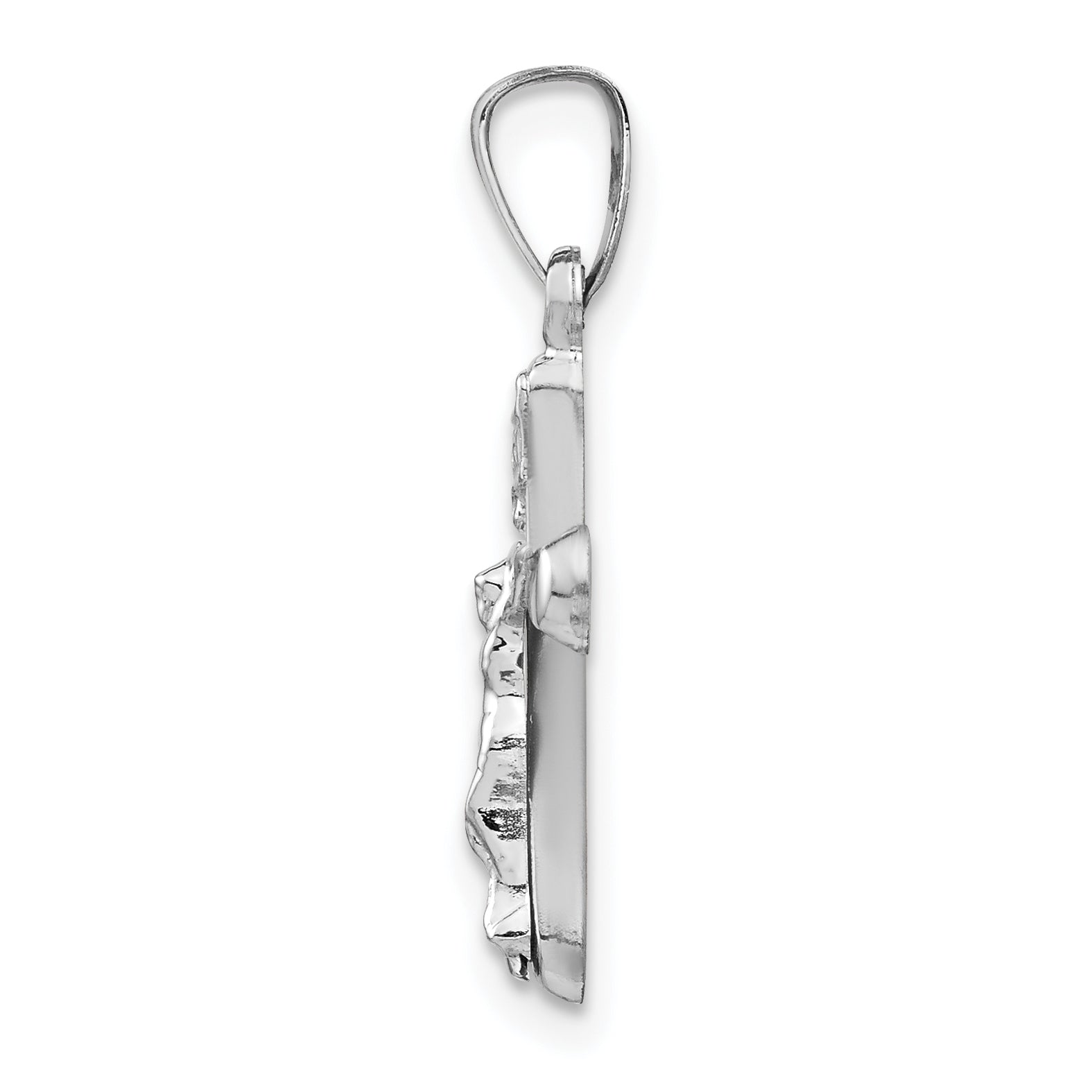 14K White Gold Polished INRI Rounded Crucifix Pendant Secondary image