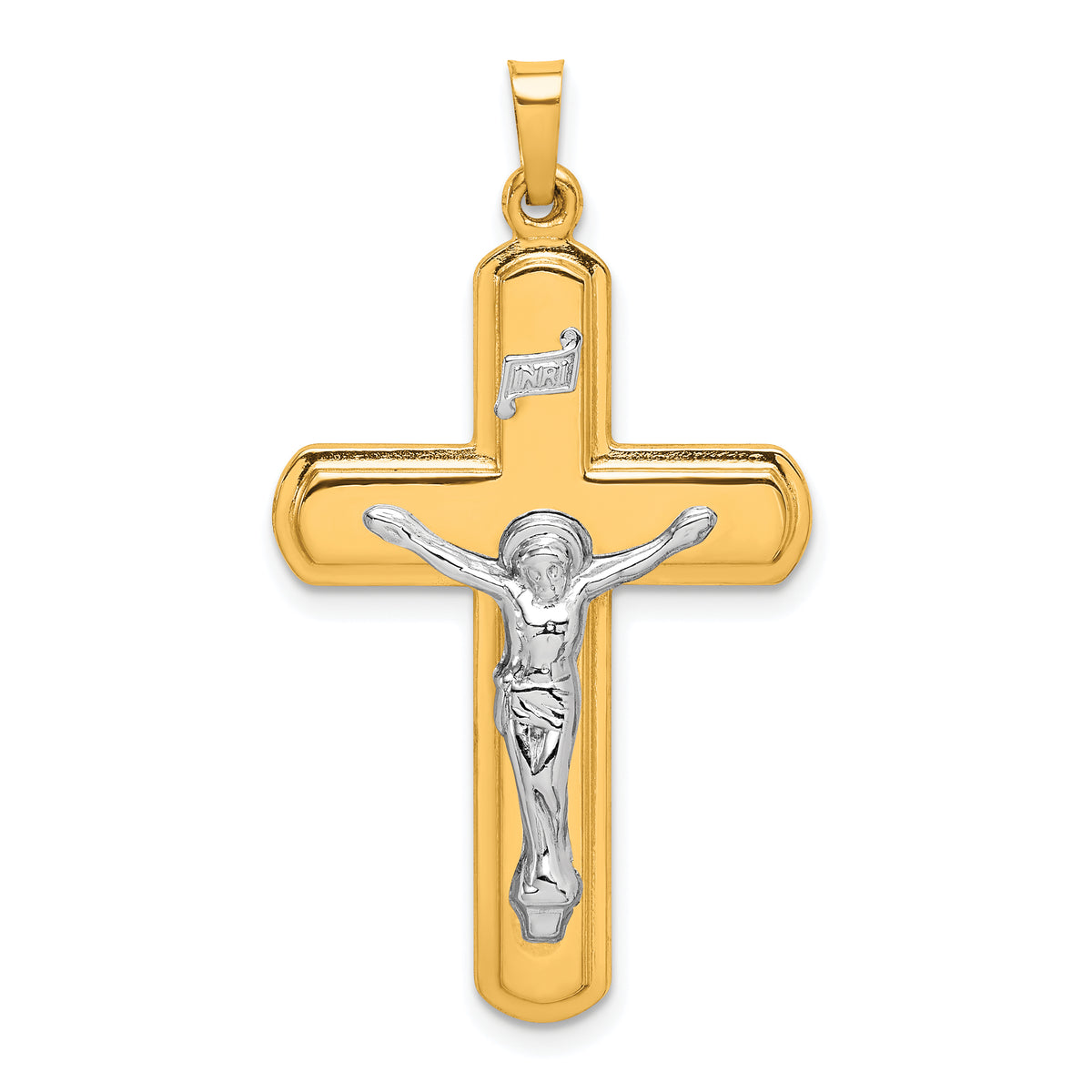 14K Two-tone Polished INRI Crucifix Pendant