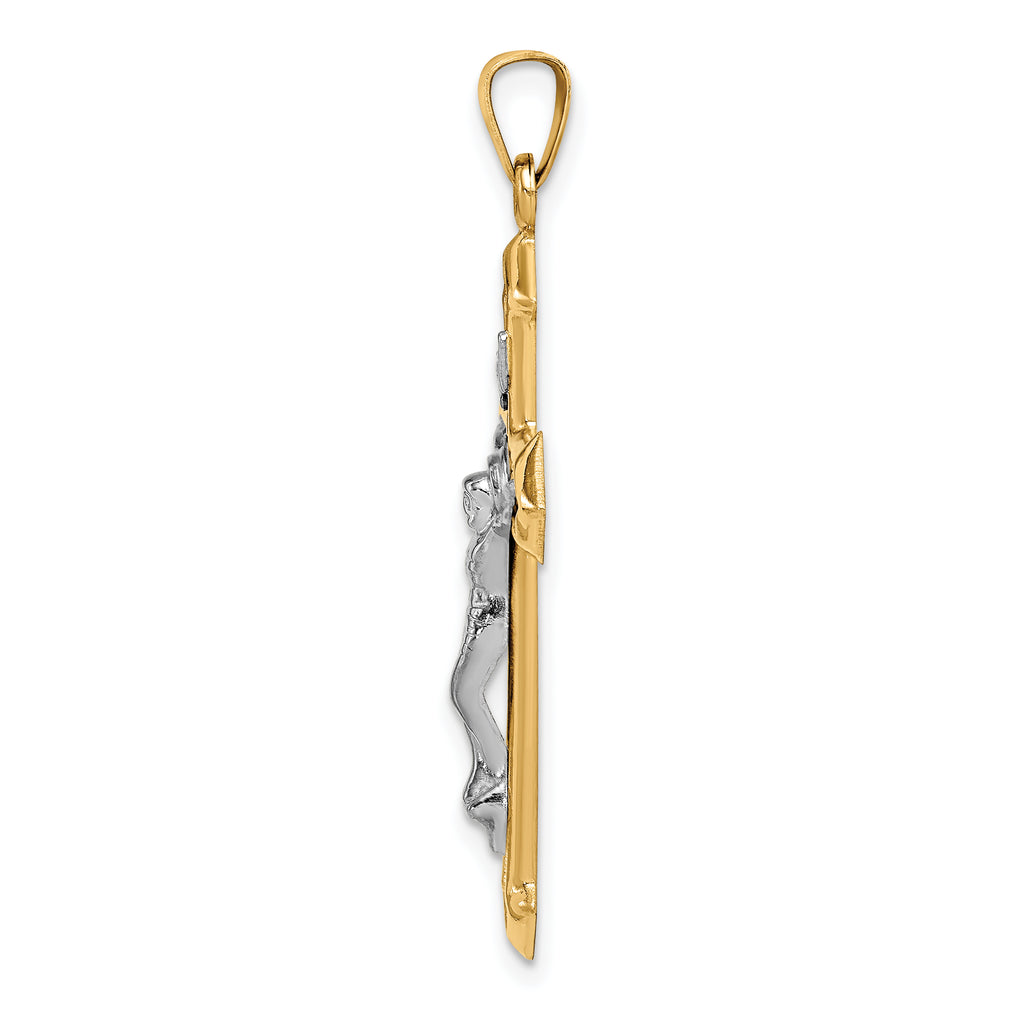 14K Two-tone Polished and Textured INRI Crucifix Pendant