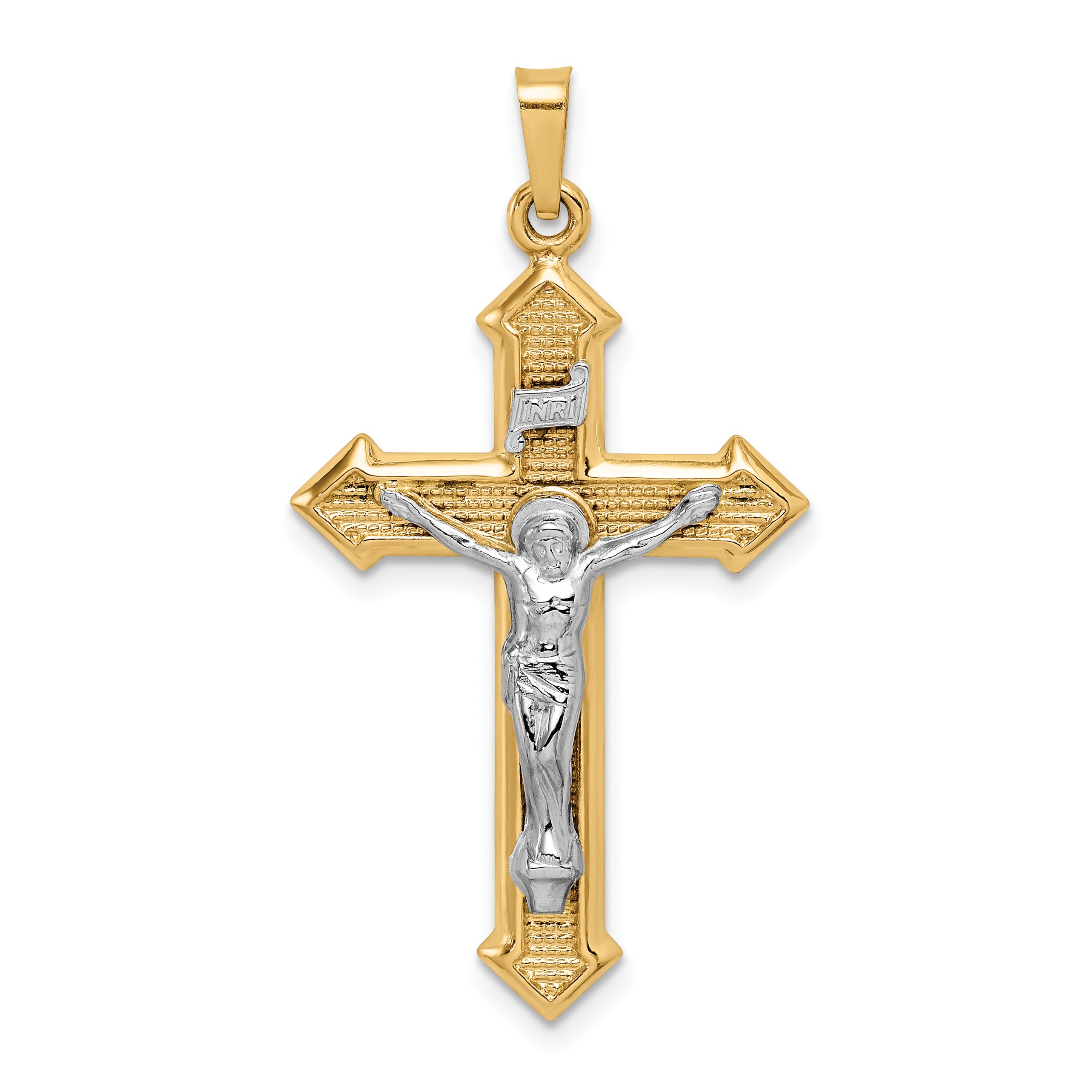 14k Two-tone Polished and Textured INRI Crucifix Pendant Main image