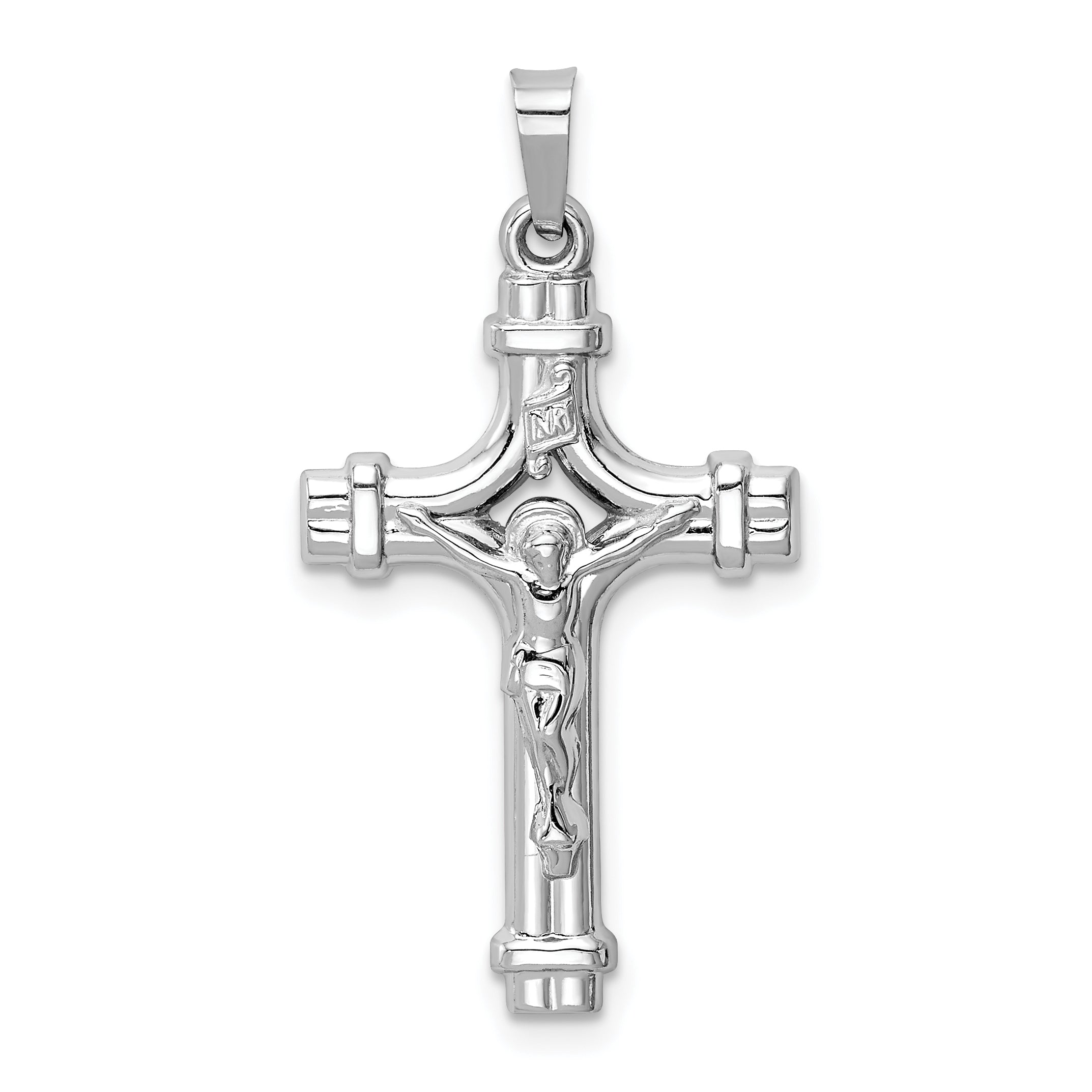 14k White Gold Polished INRI Crucifix Pendant Main image