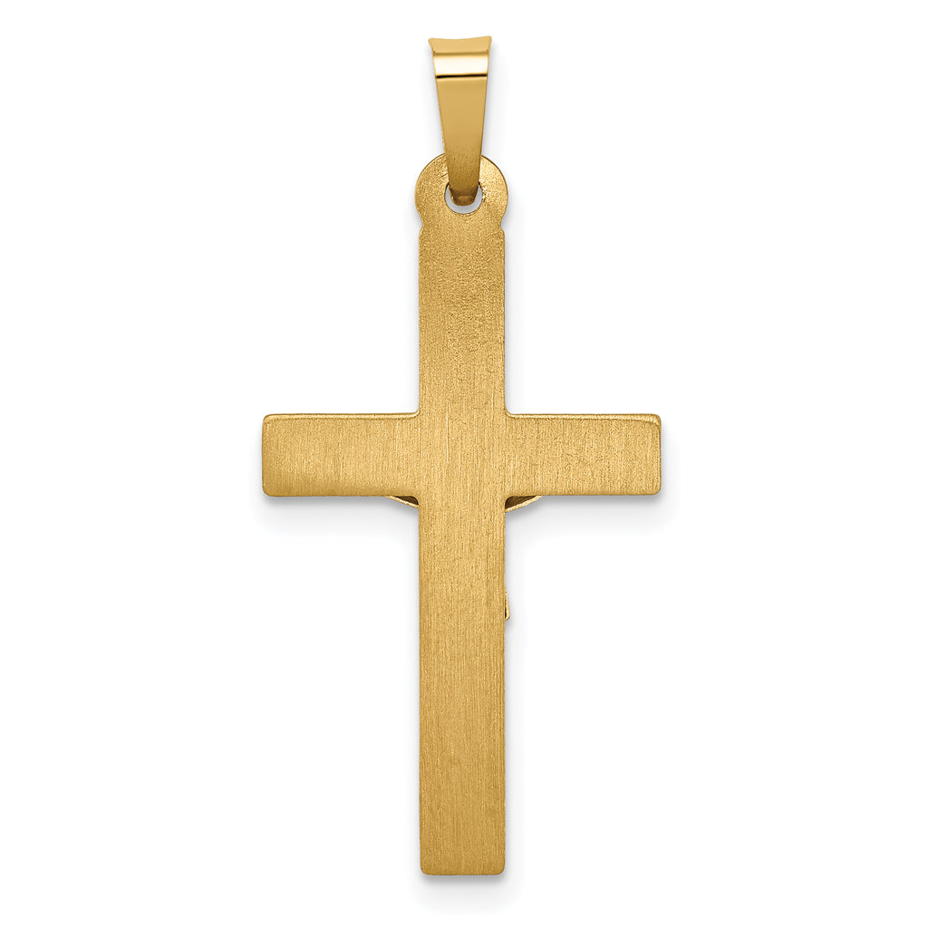 14K Two-tone Polished Lattice Textured INRI Crucifix Pendant