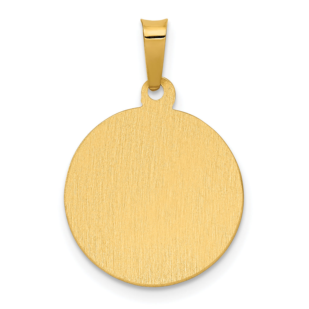 14K Polished & Satin Hollow Divino Nino Round Medal Pendant