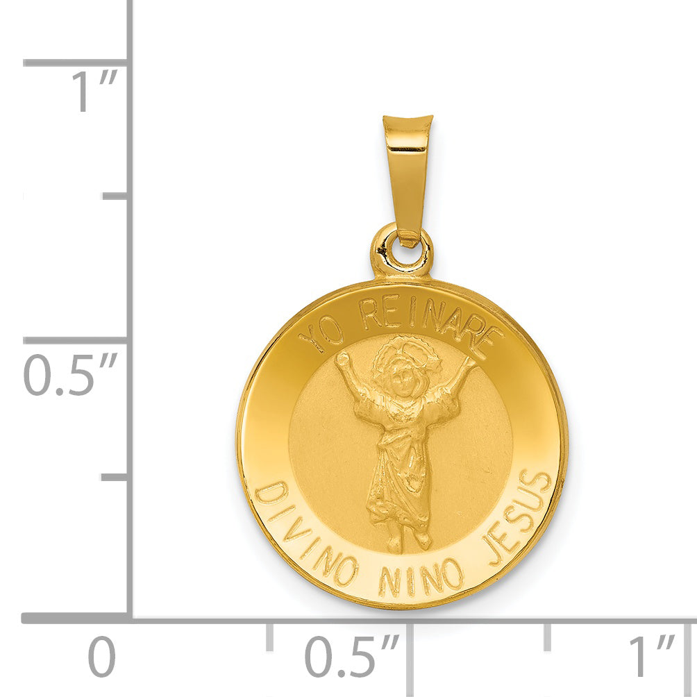 14K Polished & Satin Hollow Divino Nino Round Medal Pendant