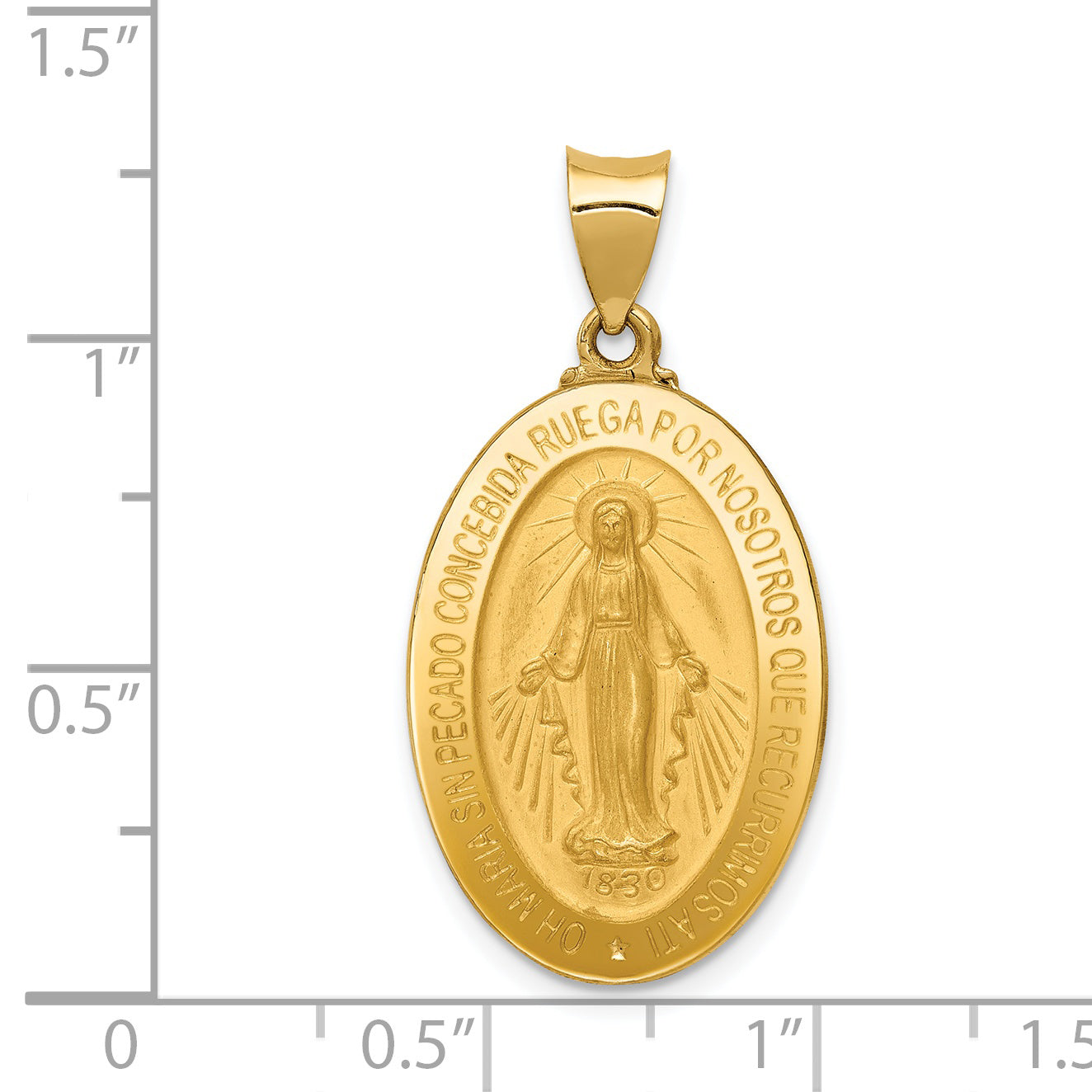 14K Polished and Satin Hollow Spanish Miraculous Medal Pendant