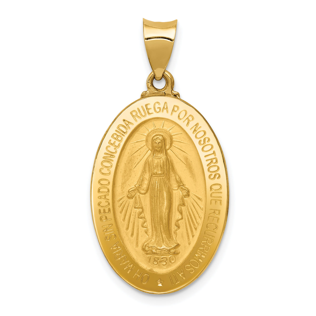 14k Polished and Satin Hollow Spanish Miraculous Medal Pendant