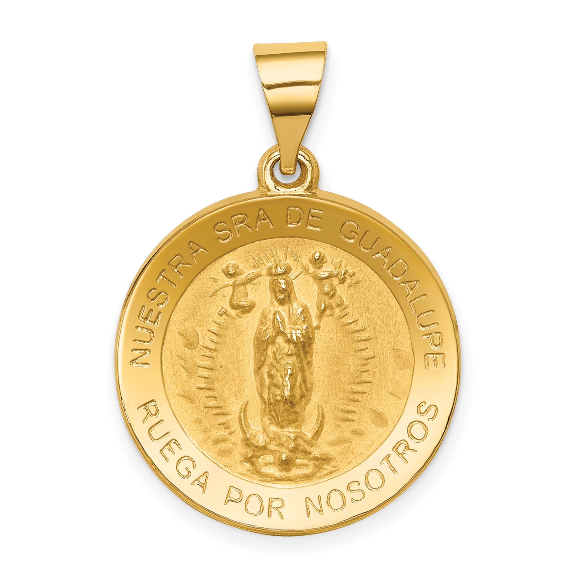 14K Polished/Satin Spanish Our Lady Guadalupe Hollow Medal Main image
