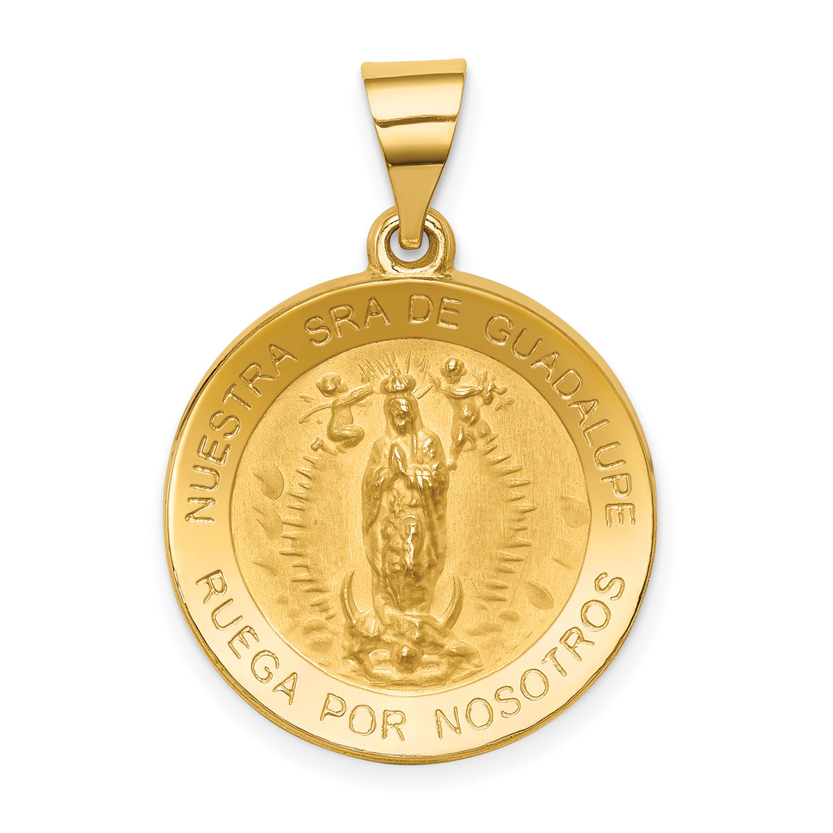 14K Polished/Satin Spanish Our Lady Guadalupe Hollow Medal