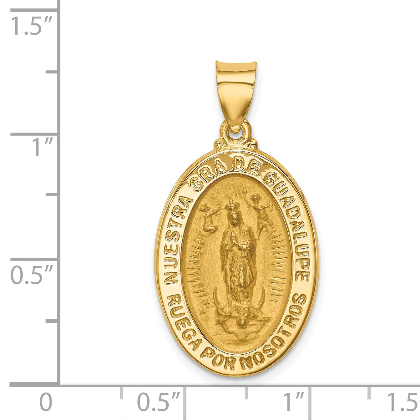 14K Polished & Satin Hollow Spanish Lady of Guadalupe Medal Pendant