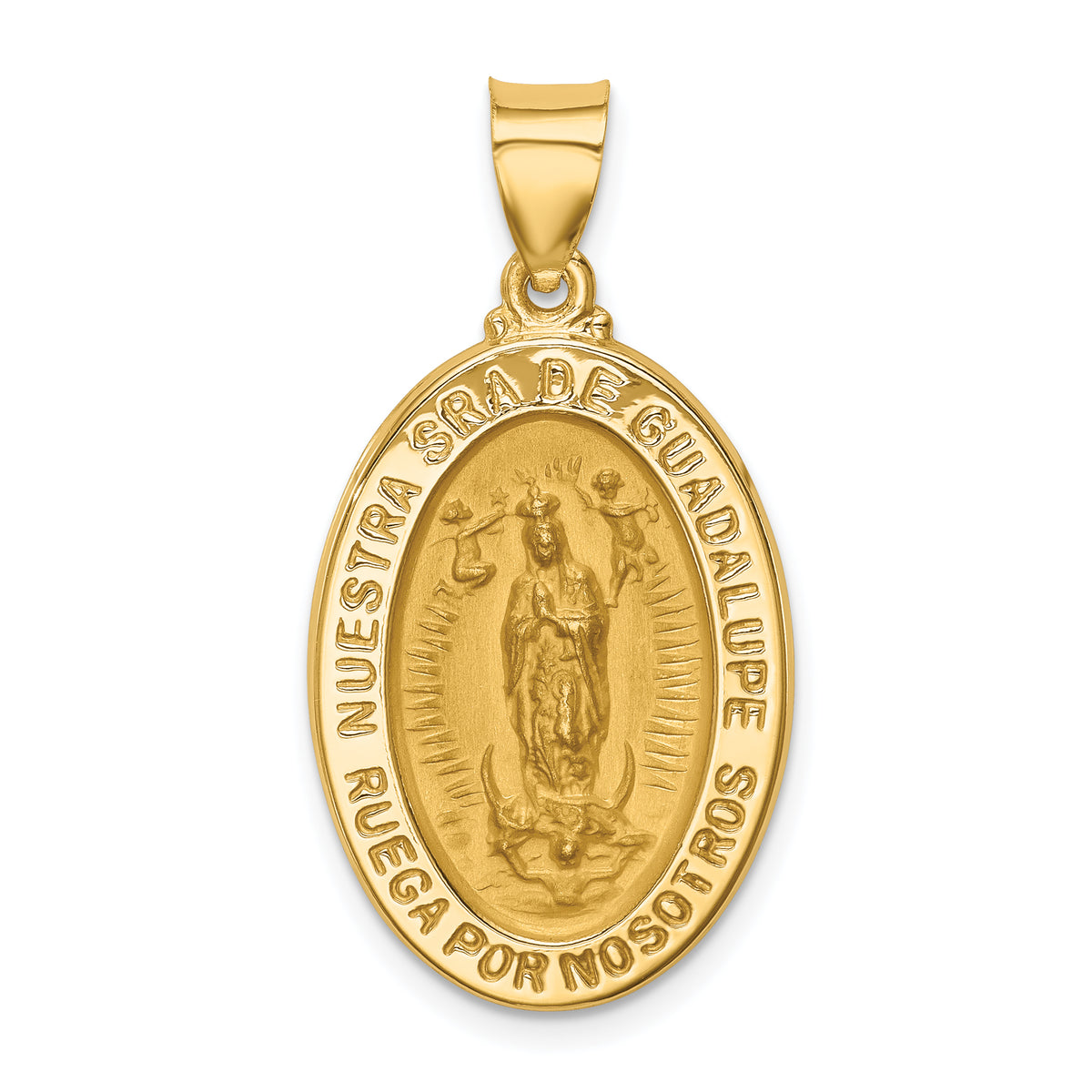 14K Polish/Satin Hollow Spanish Lady Of Guadalupe Medal Pendant