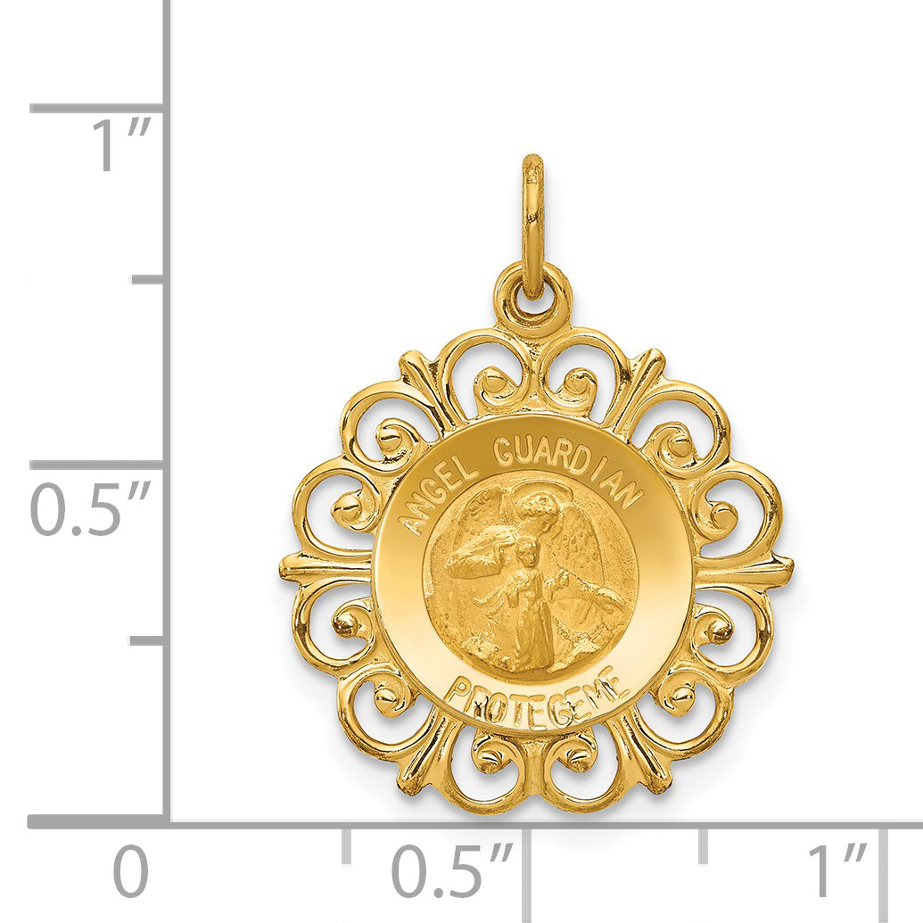 14K Polished and Satin Spanish Guardian Angel Medal Pendant