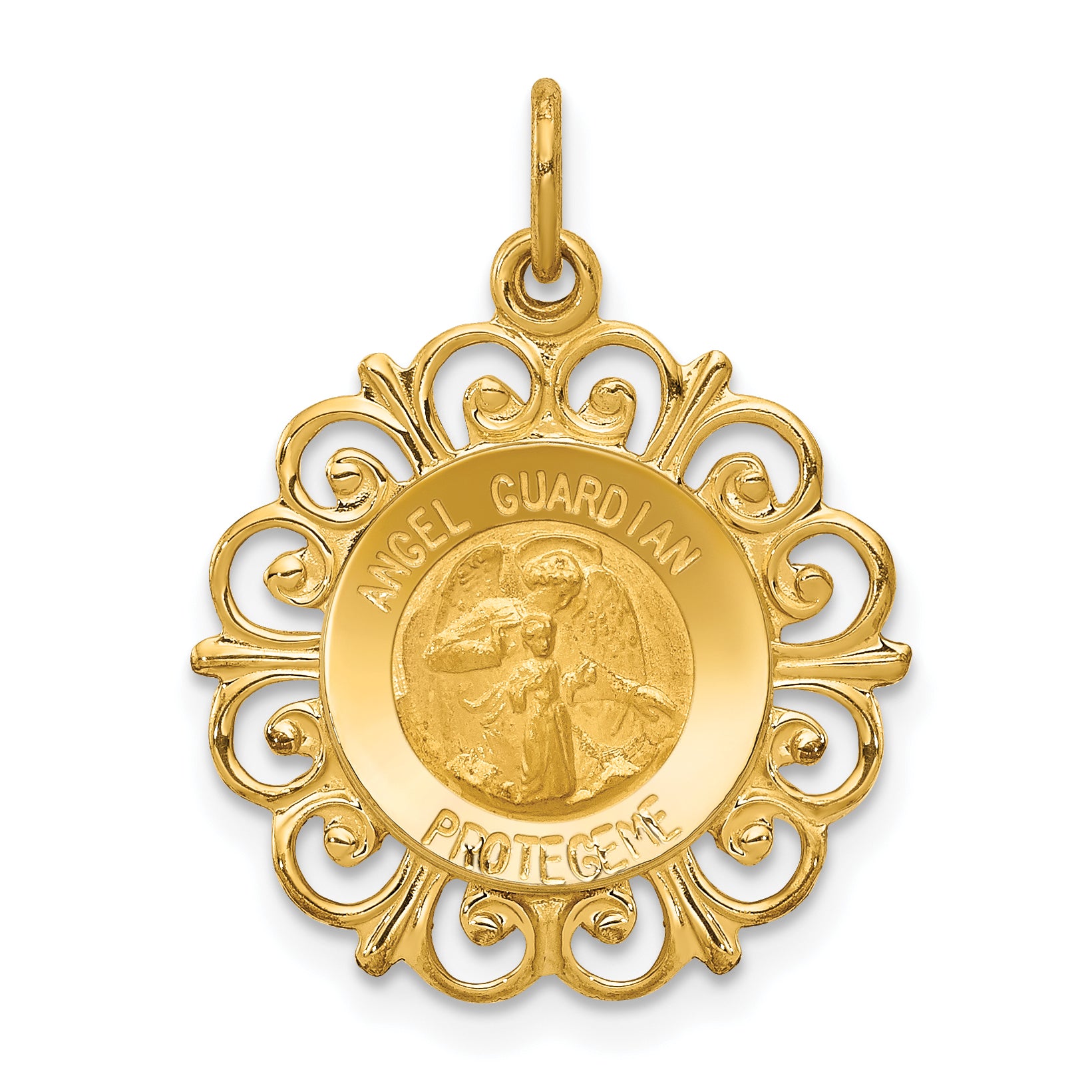 14k Polished/Satin Spanish Guardian Angel Medal Hollow Pendant Main image