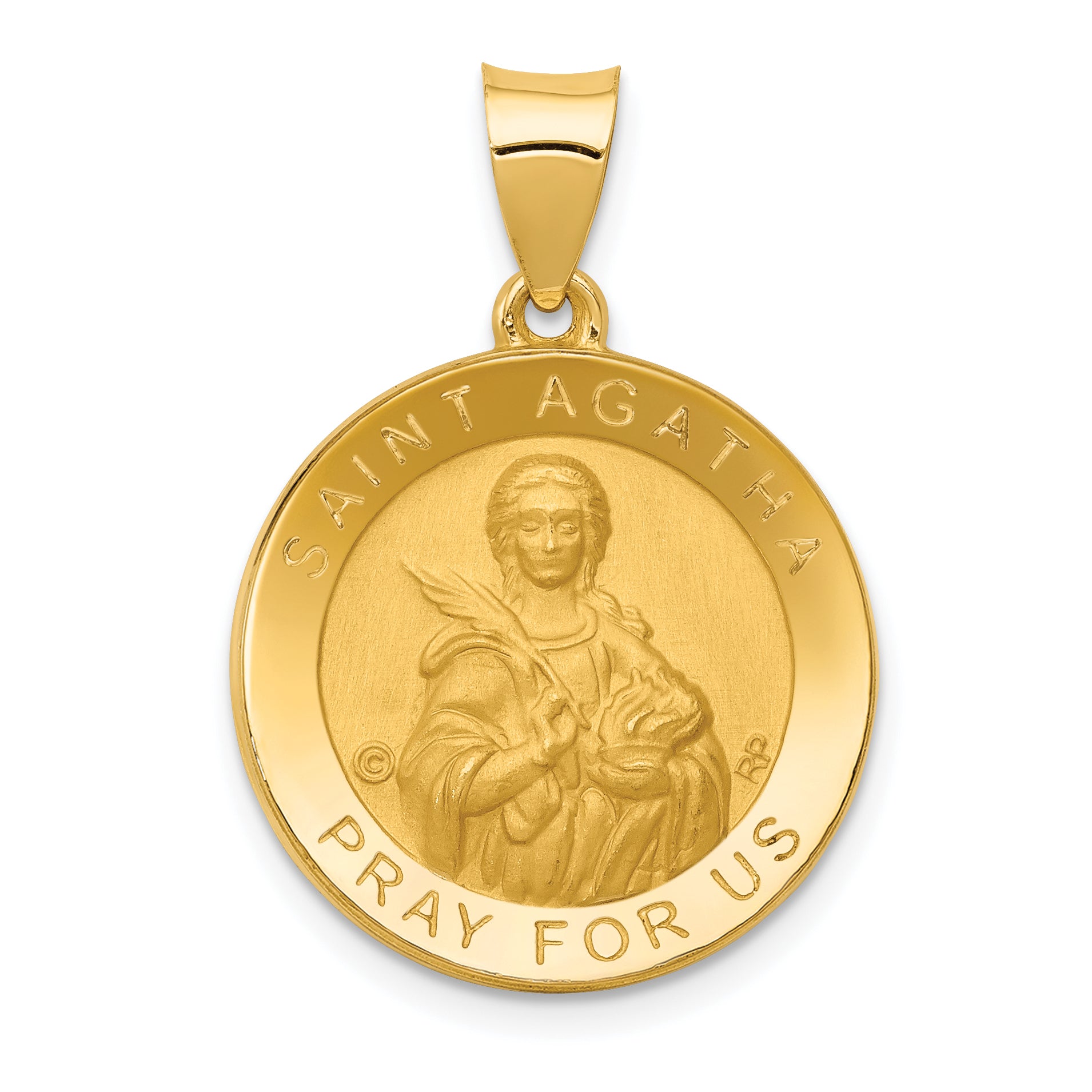 14K Polished/Satin St. Agatha Hollow Medal Pendant Main image