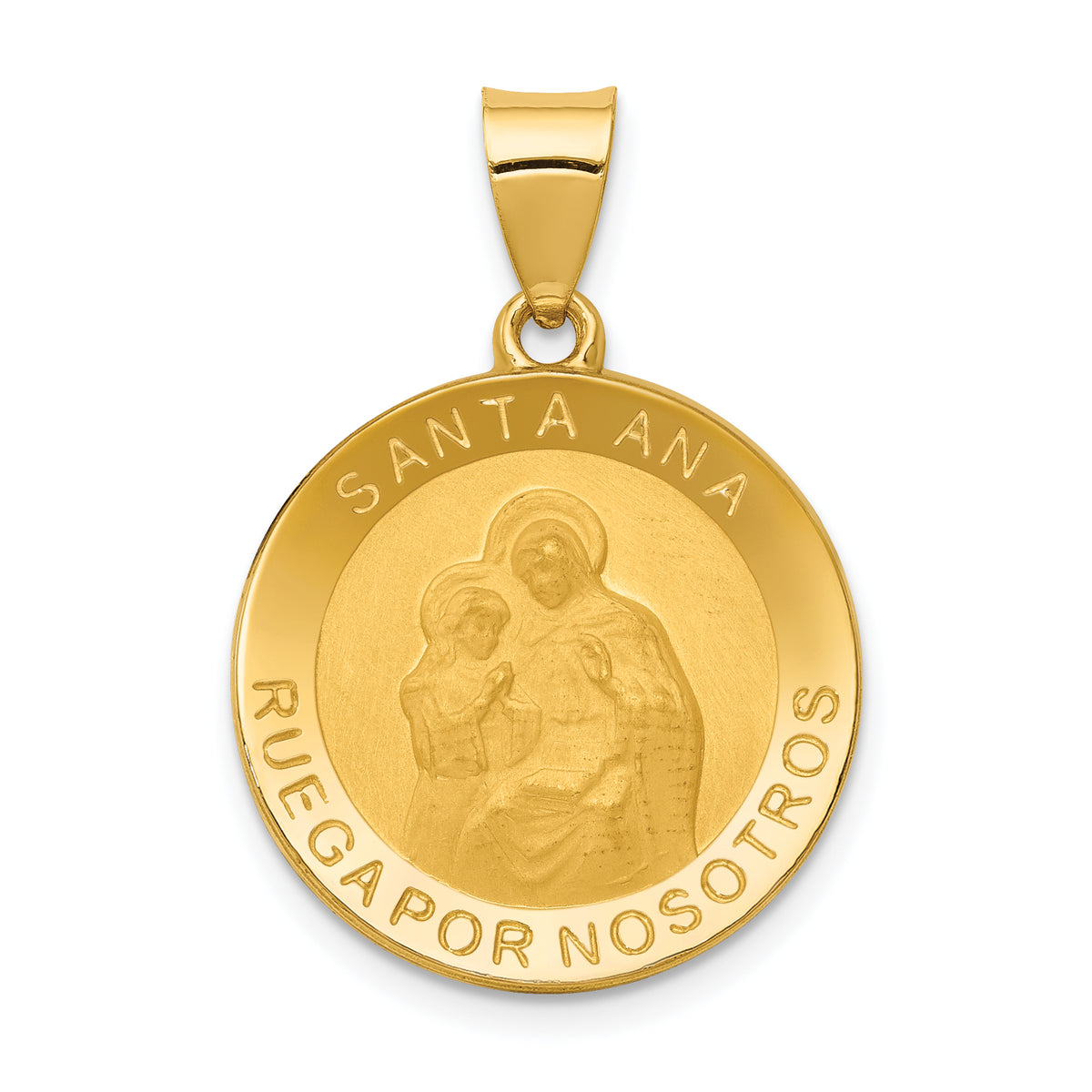 14K Polished/Satin Hollow Spanish Saint Anne Medal Pendant