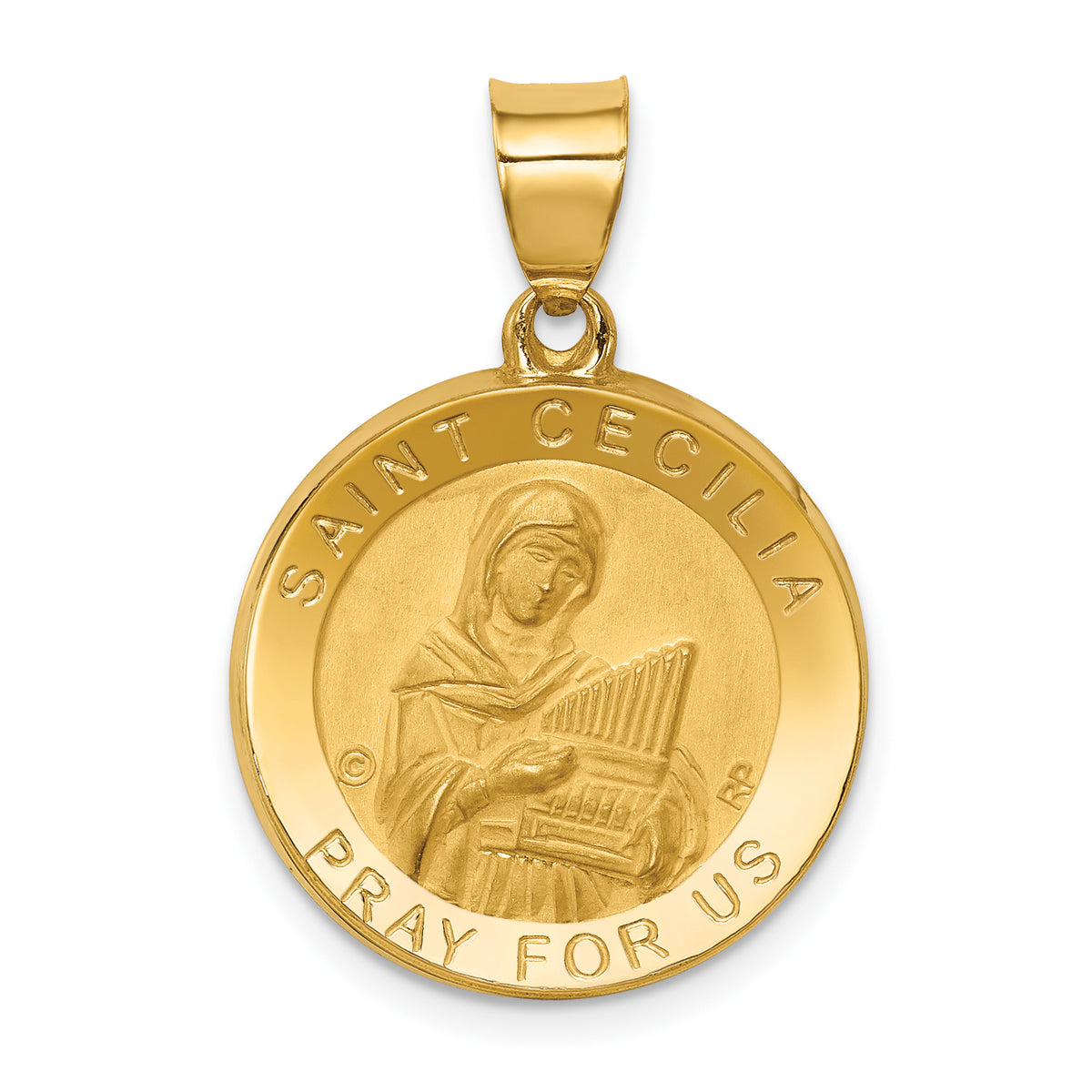 14K Polished/Satin St. Cecilia Hollow Medal Pendant