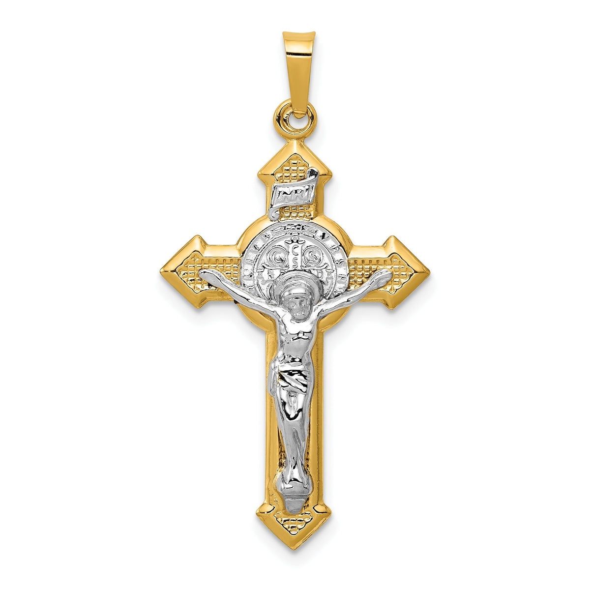 St. Benedict INRI Crucifix Medal Pendant in 14K Two-Tone Gold, 38mm - Sophia Jewelers Main image