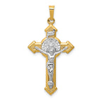 14k w/Rhodium St. Benedict Hollow Medal INRI Crucifix Pendant