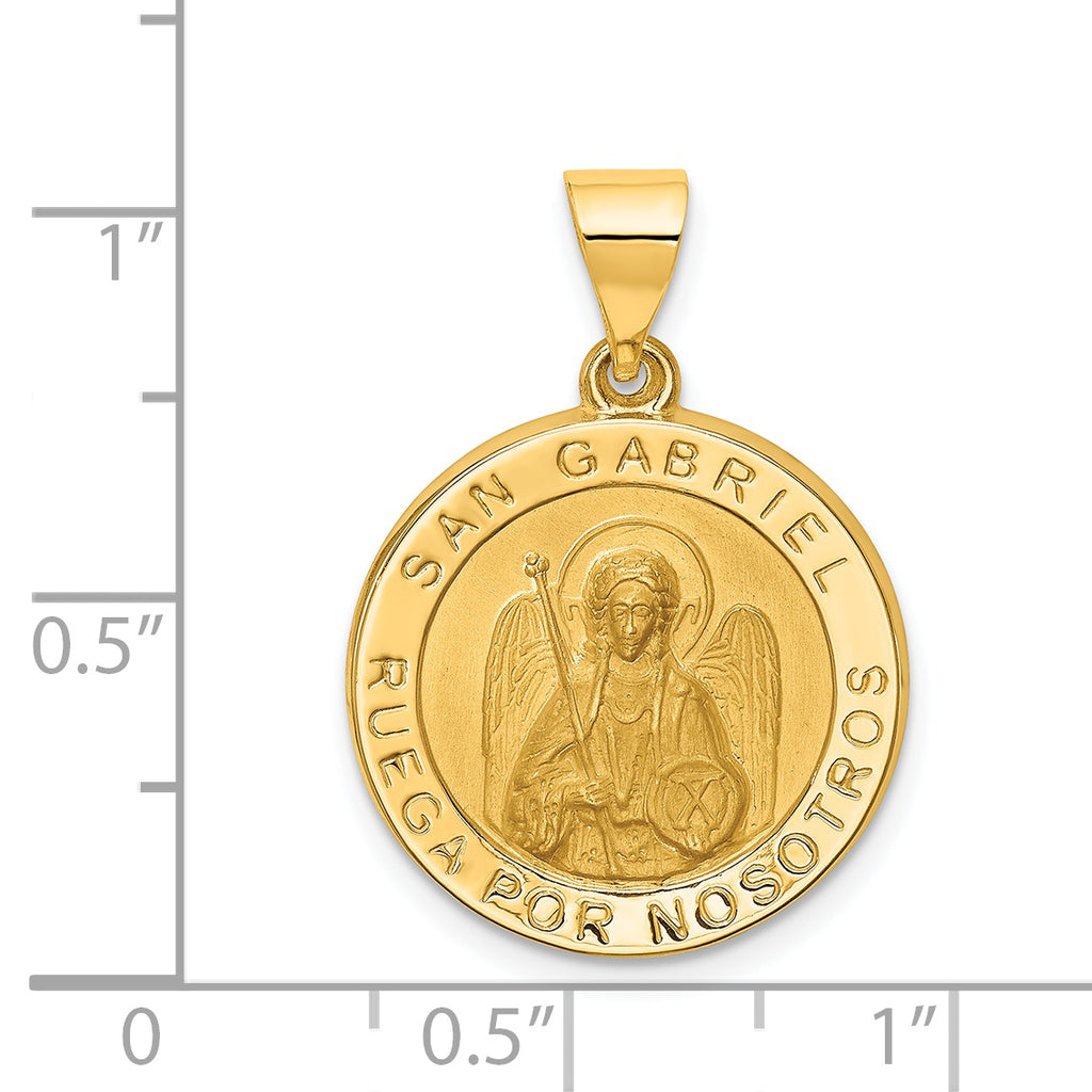 14K Polished & Satin Hollow Spanish St. Gabriel Medal Pendant