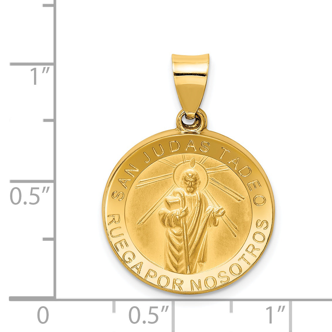 14K Polished & Satin Hollow Spanish St. Jude Thaddeus Medal Pendant