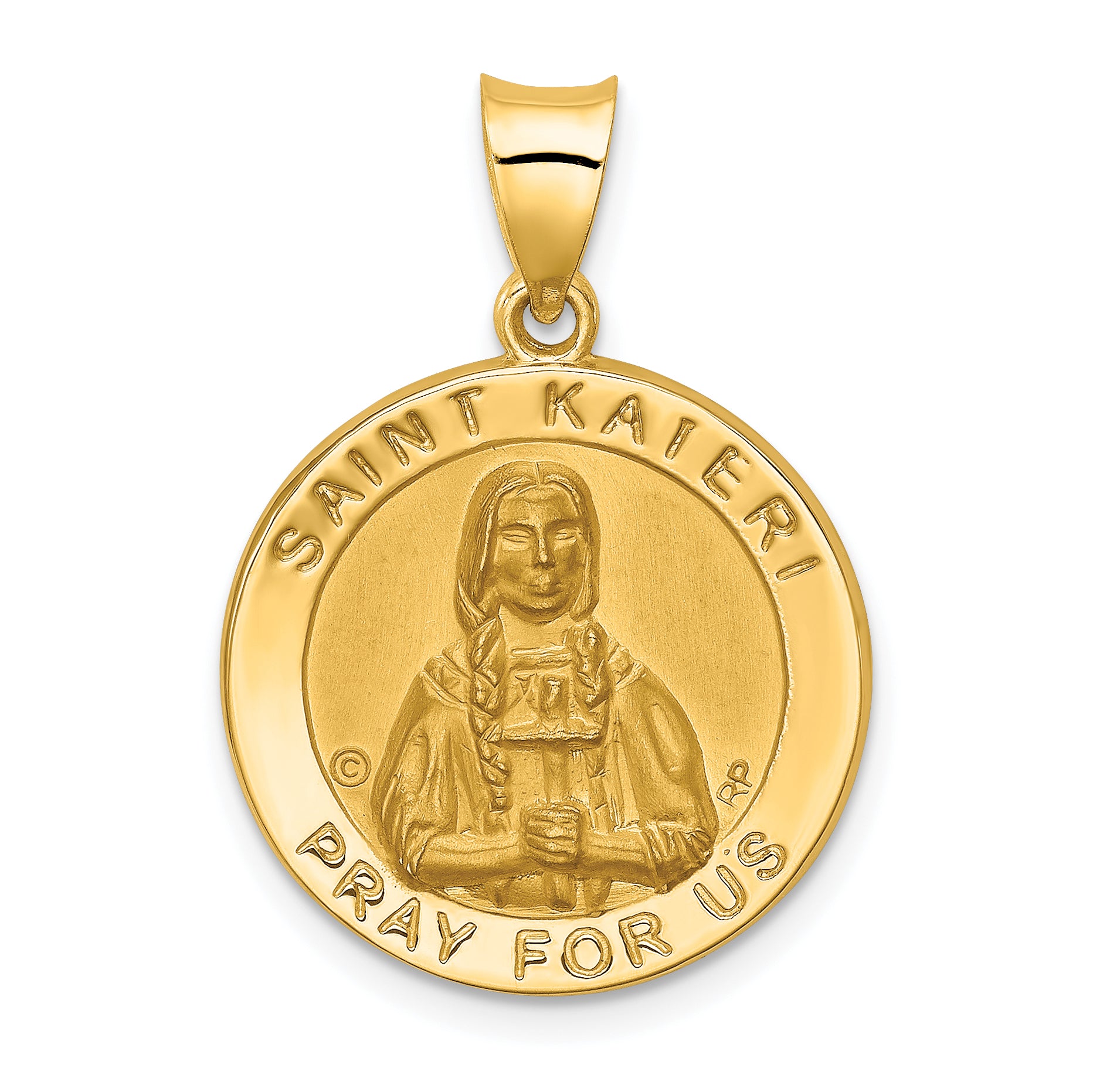 14K Polished / Satin St. Kateri Hollow Medal Pendant Main image
