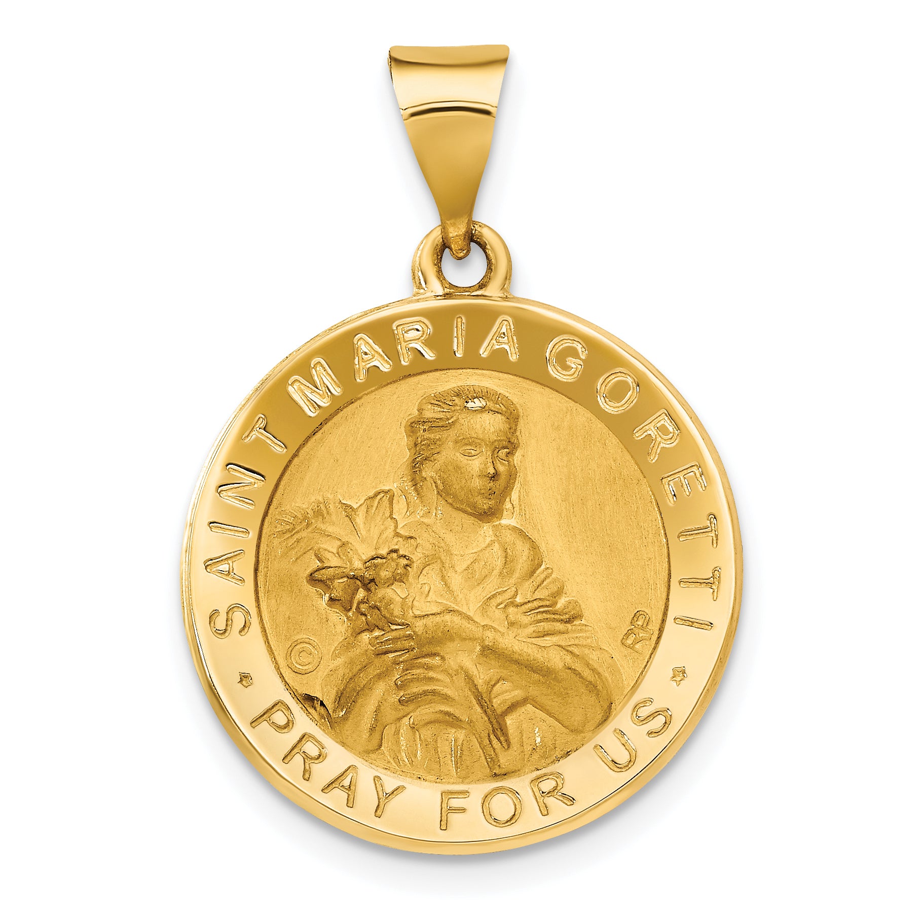14K Polished / Satin St. Maria Goretti Hollow Medal Pendant