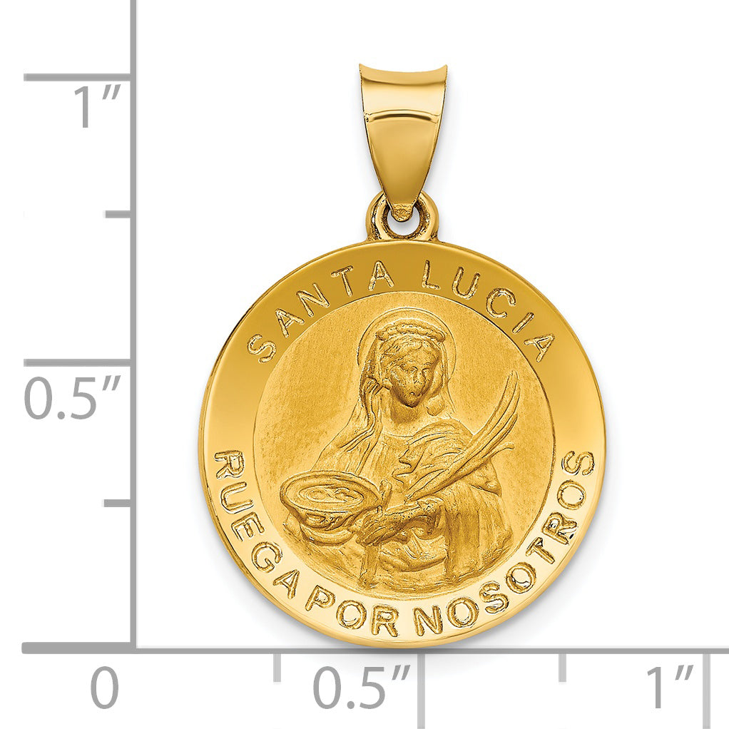 14K Polished & Satin Hollow Spanish St. Lucy Medal Pendant
