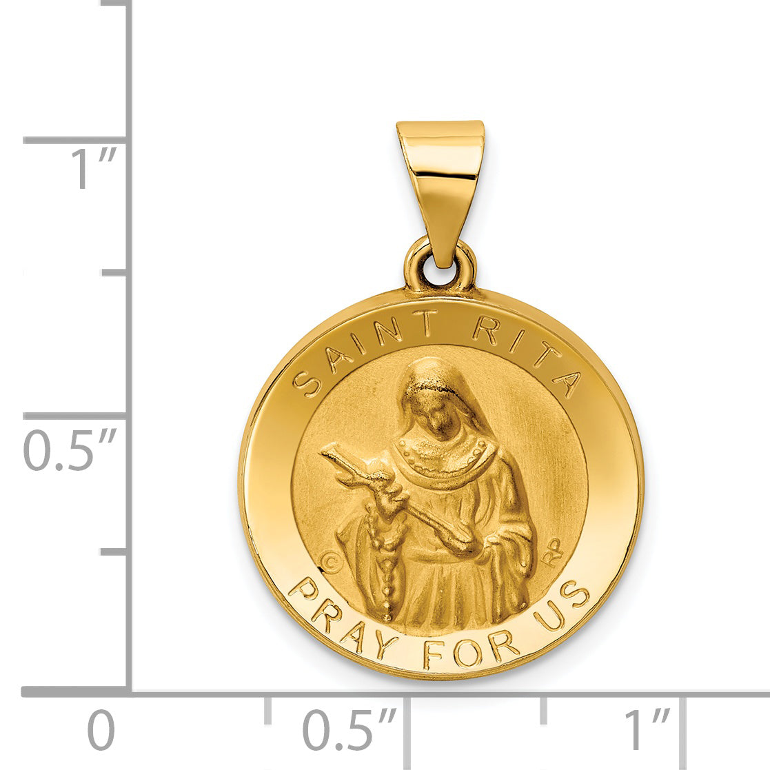 14K Polished & Satin St. Rita Hollow Medal Pendant
