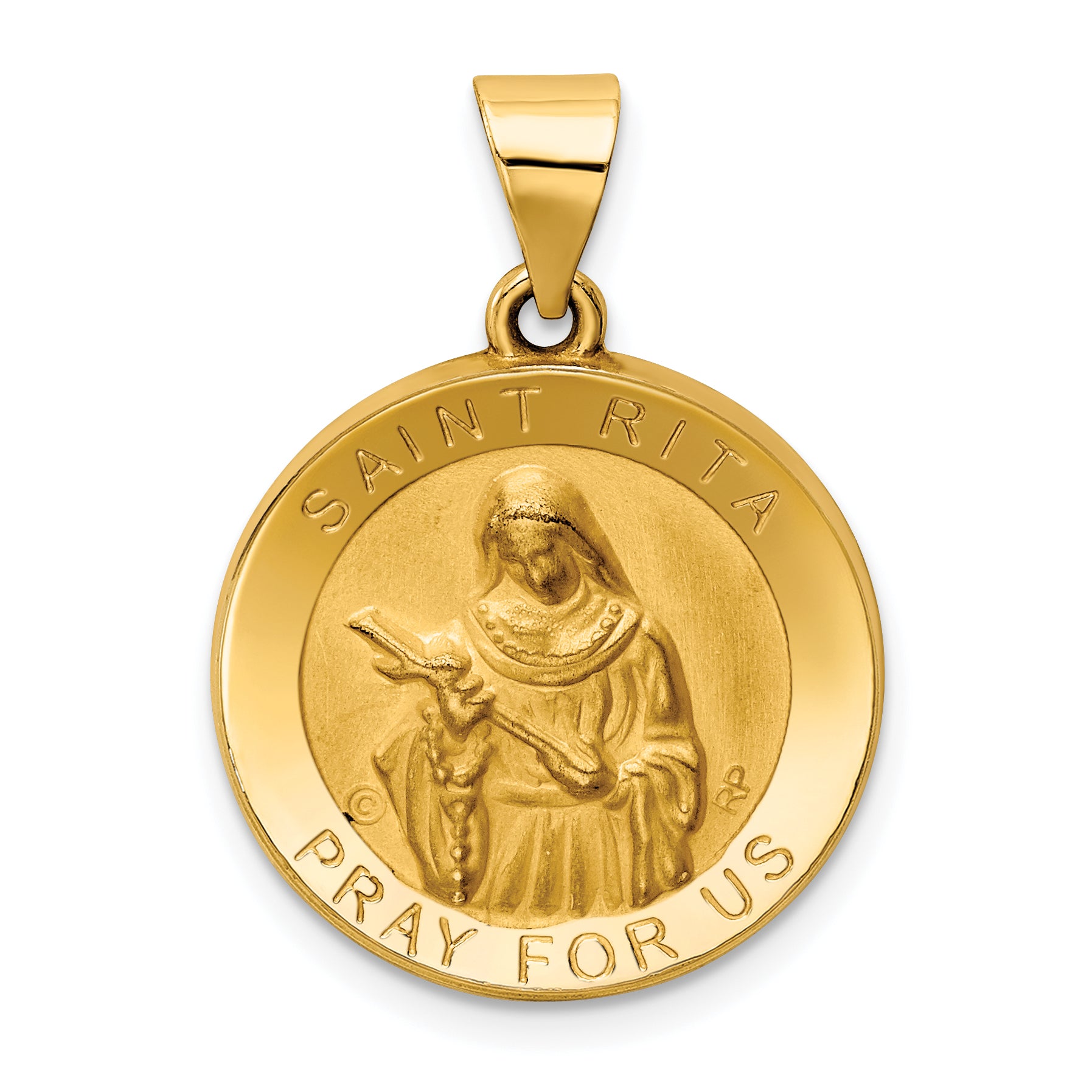 14K Polished / Satin St. Rita Hollow Medal Pendant Main image