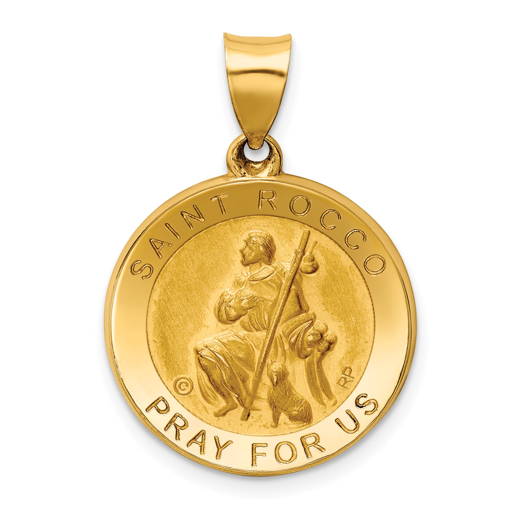 14K Polished / Satin St. Rocco Hollow Medal Pendant Main image