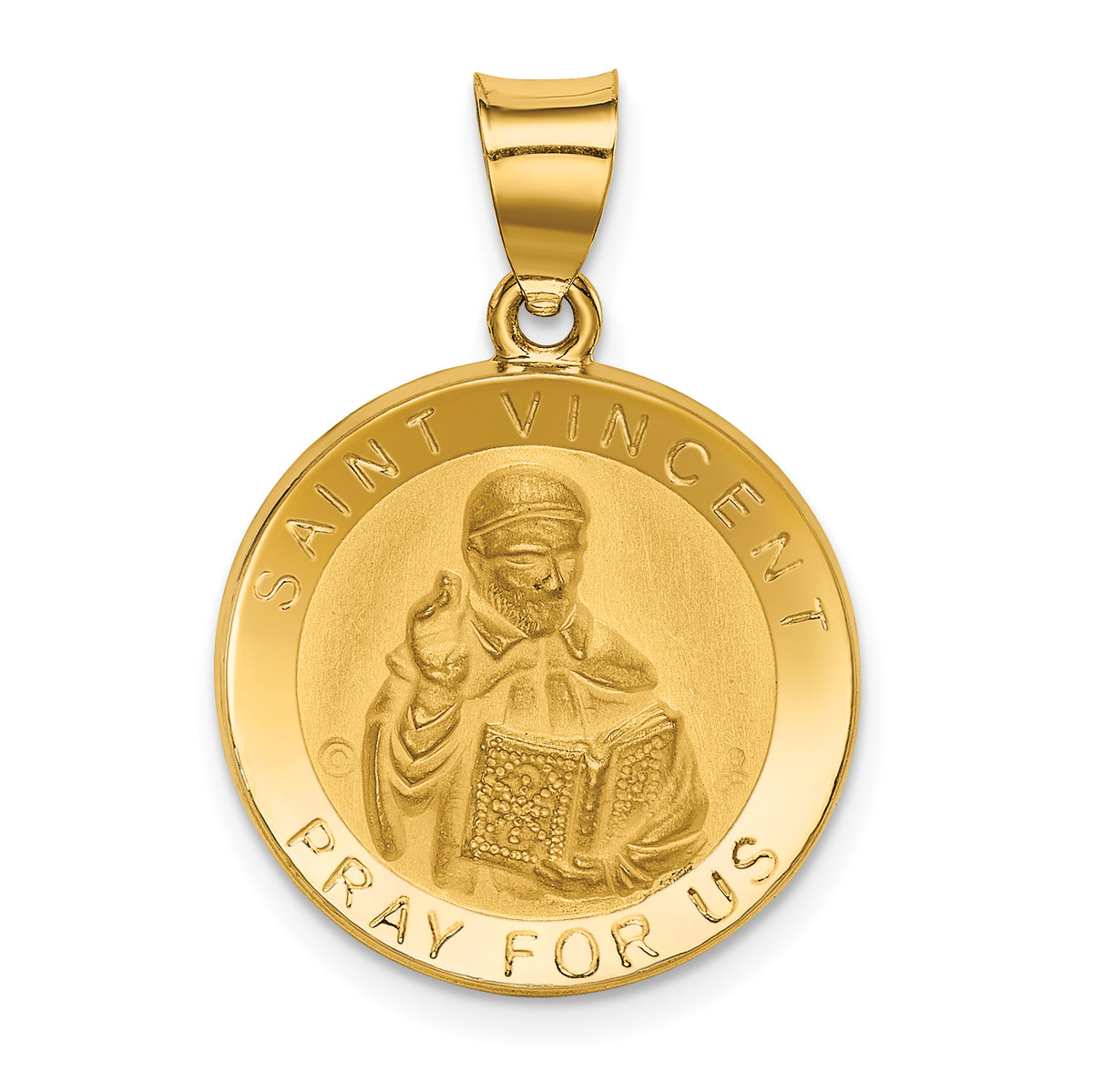 14K Polished / Satin St. Vincent Hollow Medal Pendant