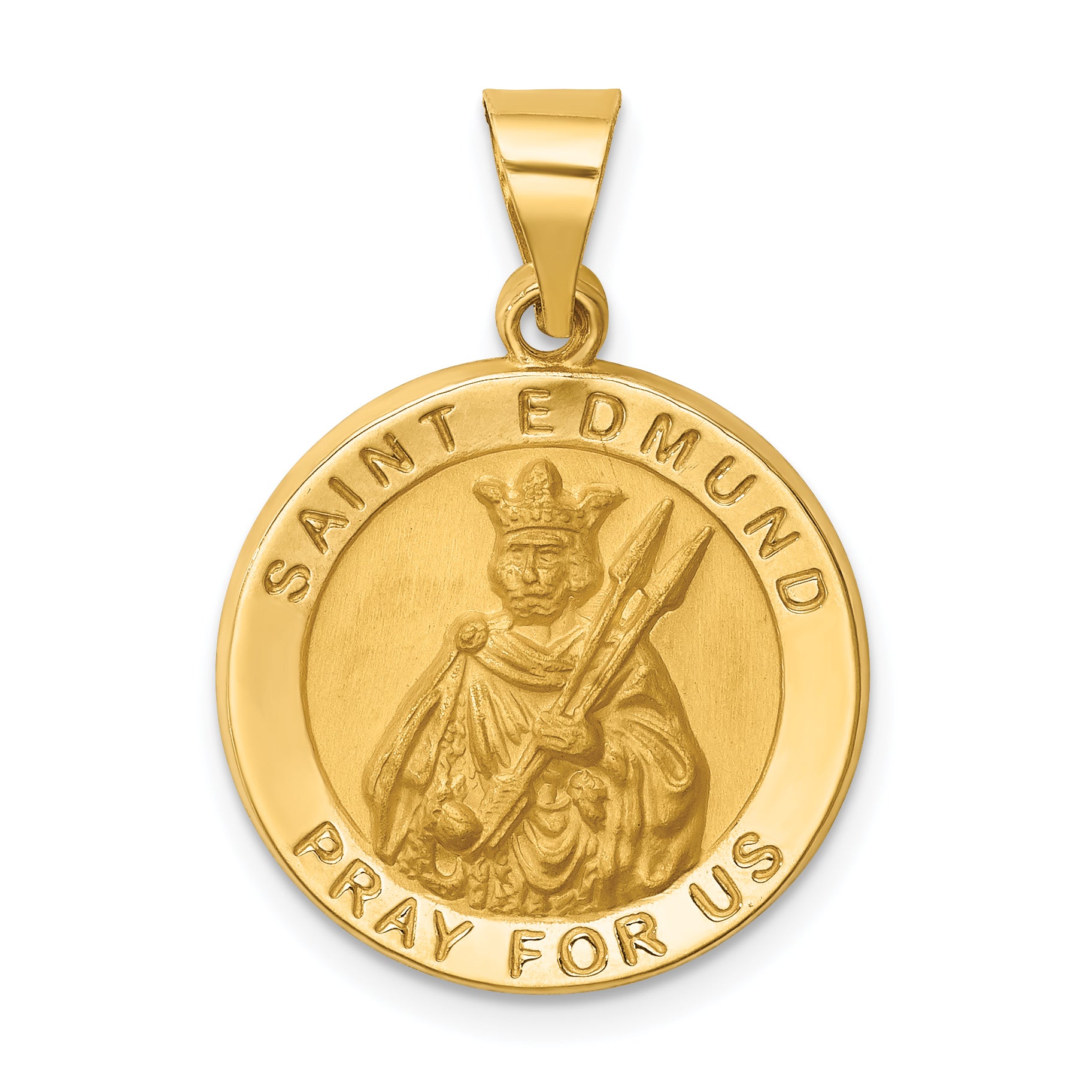 14k Hollow Polished/Satin Round St. Edmund Medal Main image