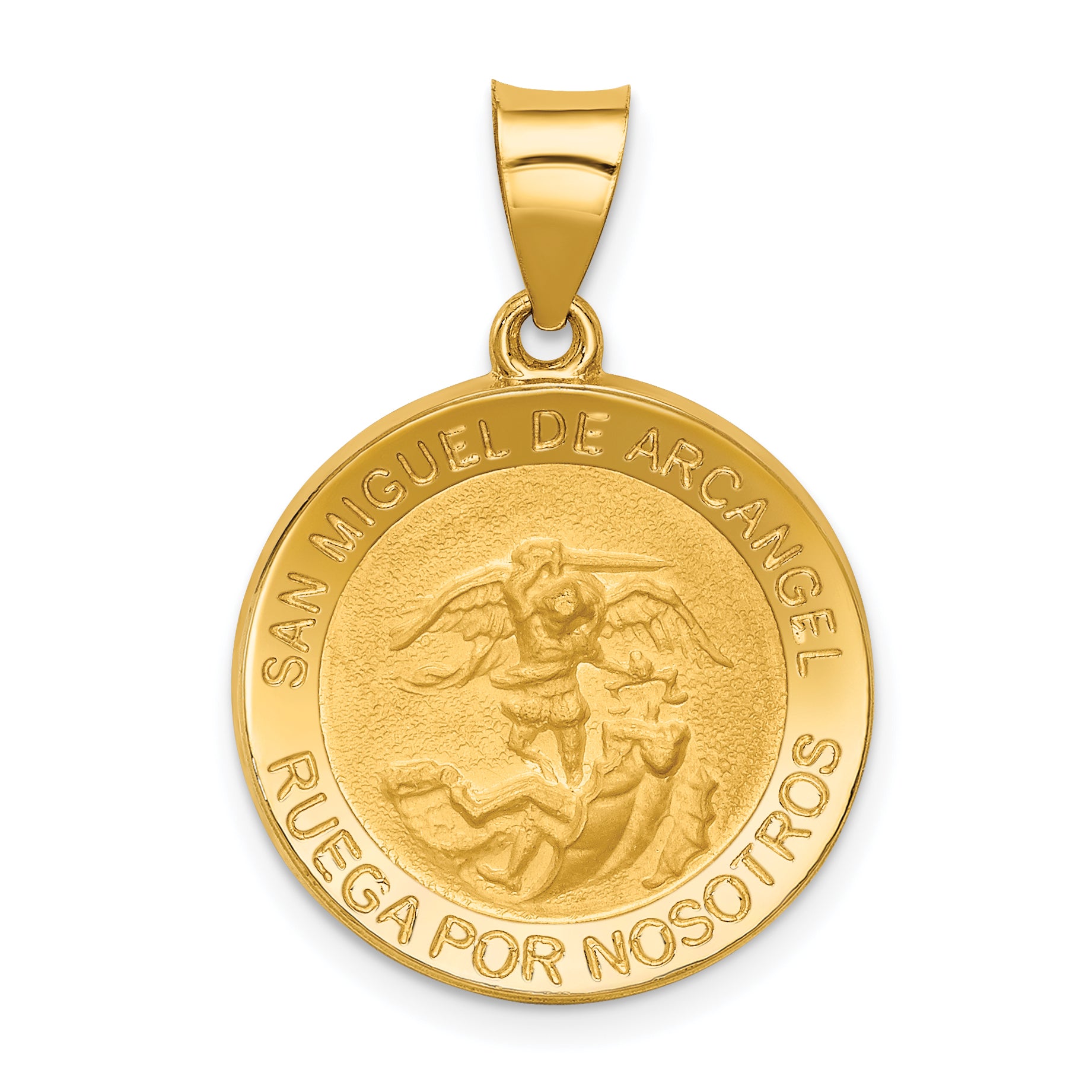 14k Hollow Polished/Satin Round Spanish San Miguel Medal Main image