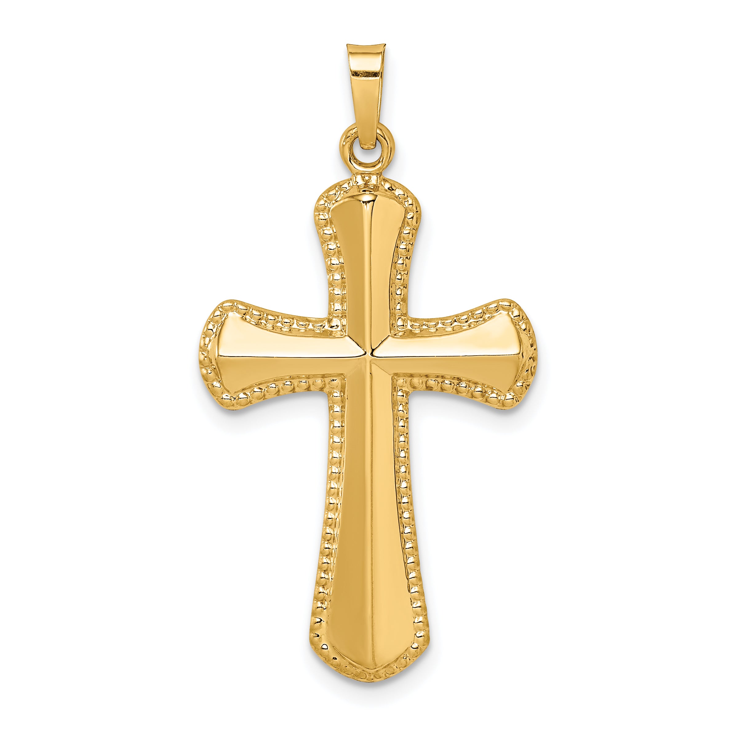 14k Hollow Polished Beaded Edge Cross Main image