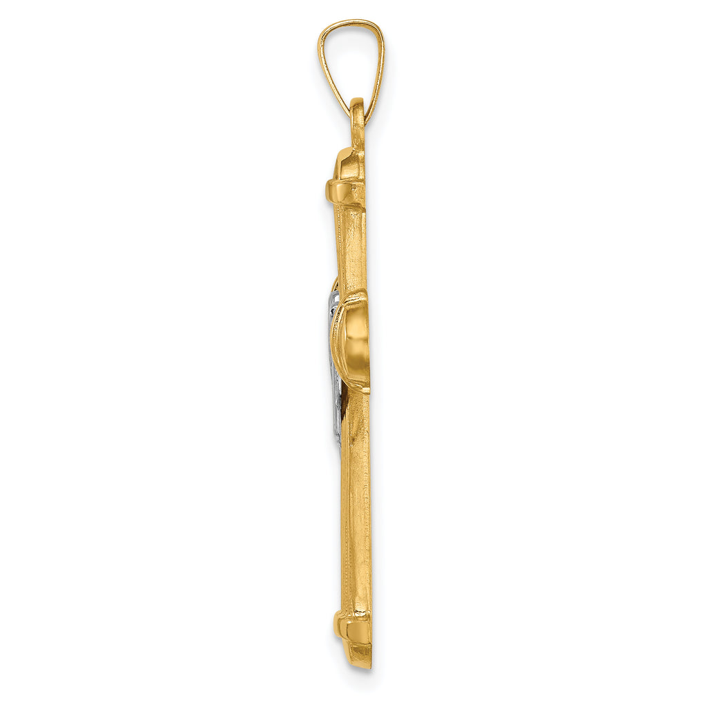 14k Two-tone Hollow Polished Draped Cross
