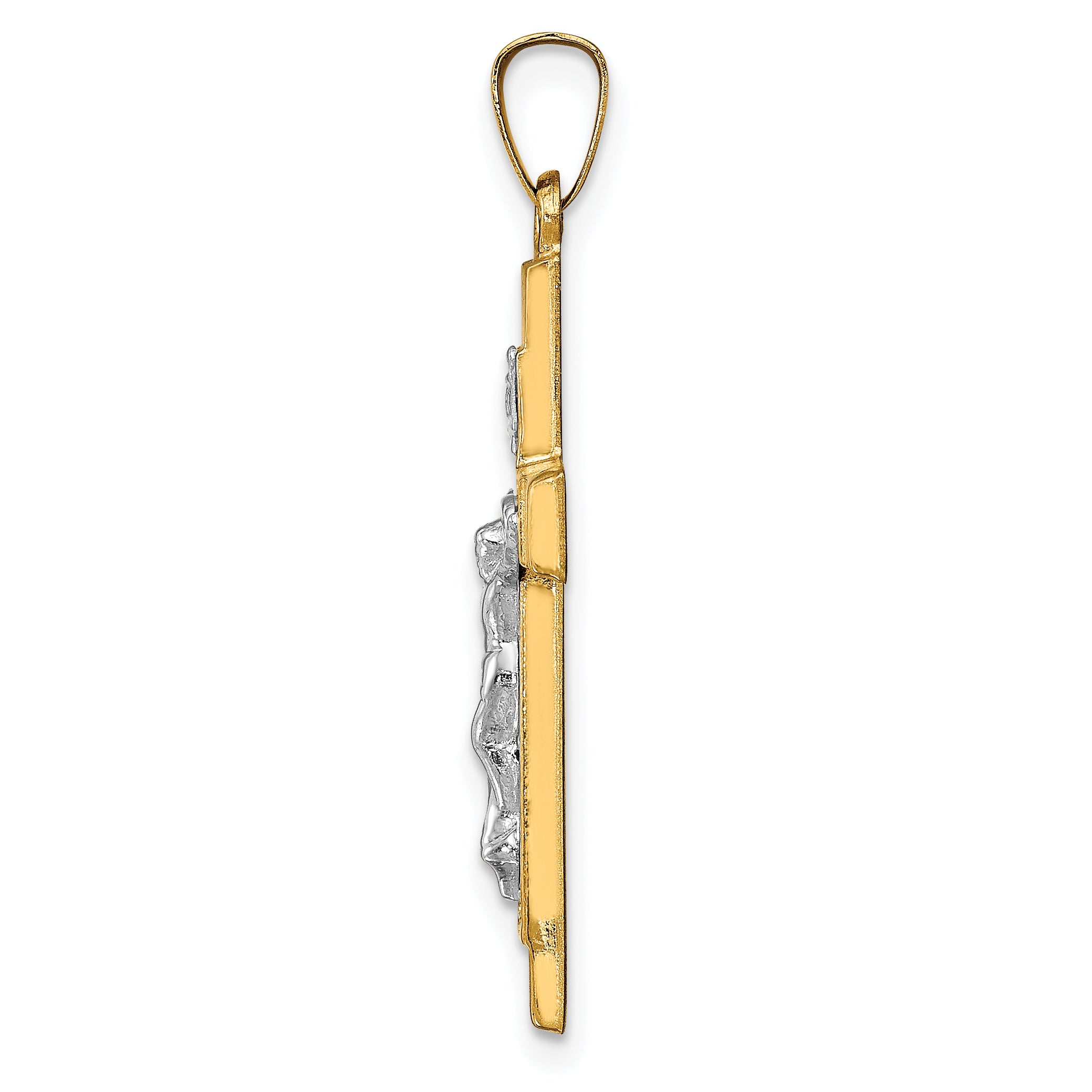 14k Two-tone Hollow Polished Textured Latin Crucifix Secondary image