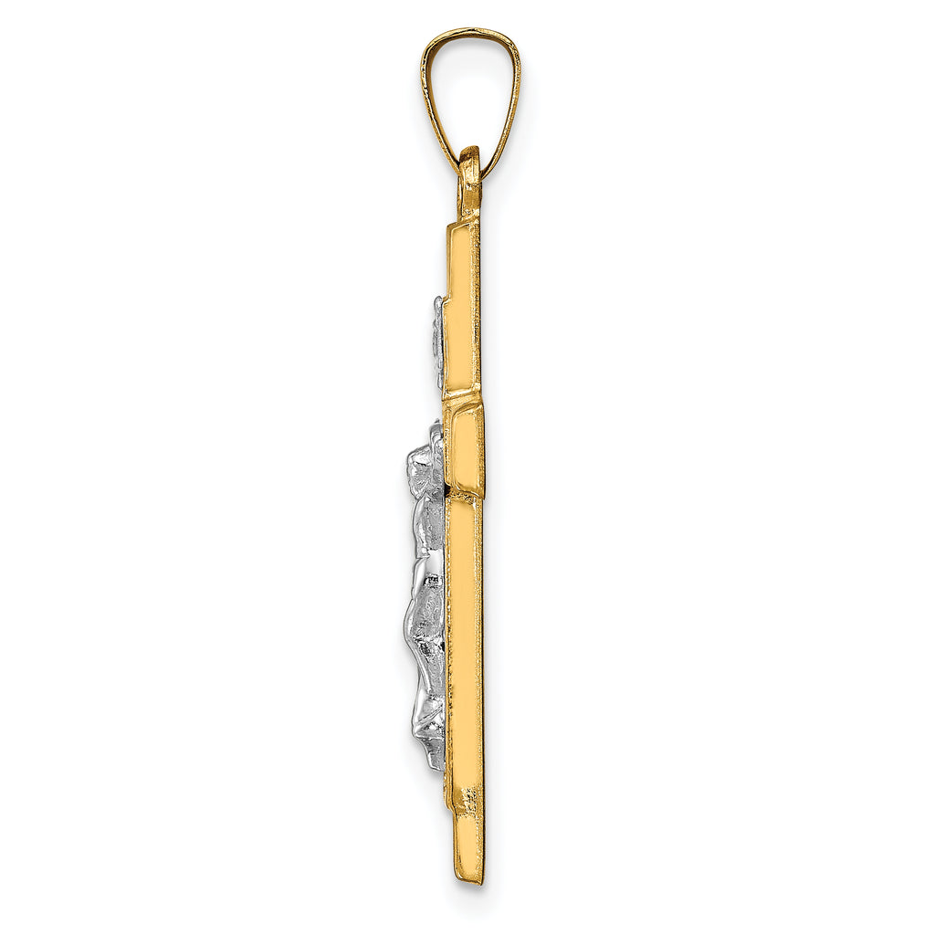 14k Two-tone Hollow Polished Textured Latin Crucifix