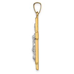 14k Two-tone Hollow Polished Textured Latin Crucifix