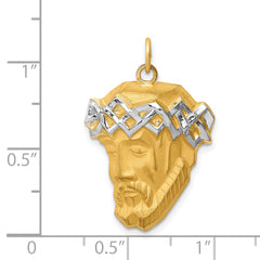 14K Hollow Polished/Satin w/Rhodium Large Jesus Medal