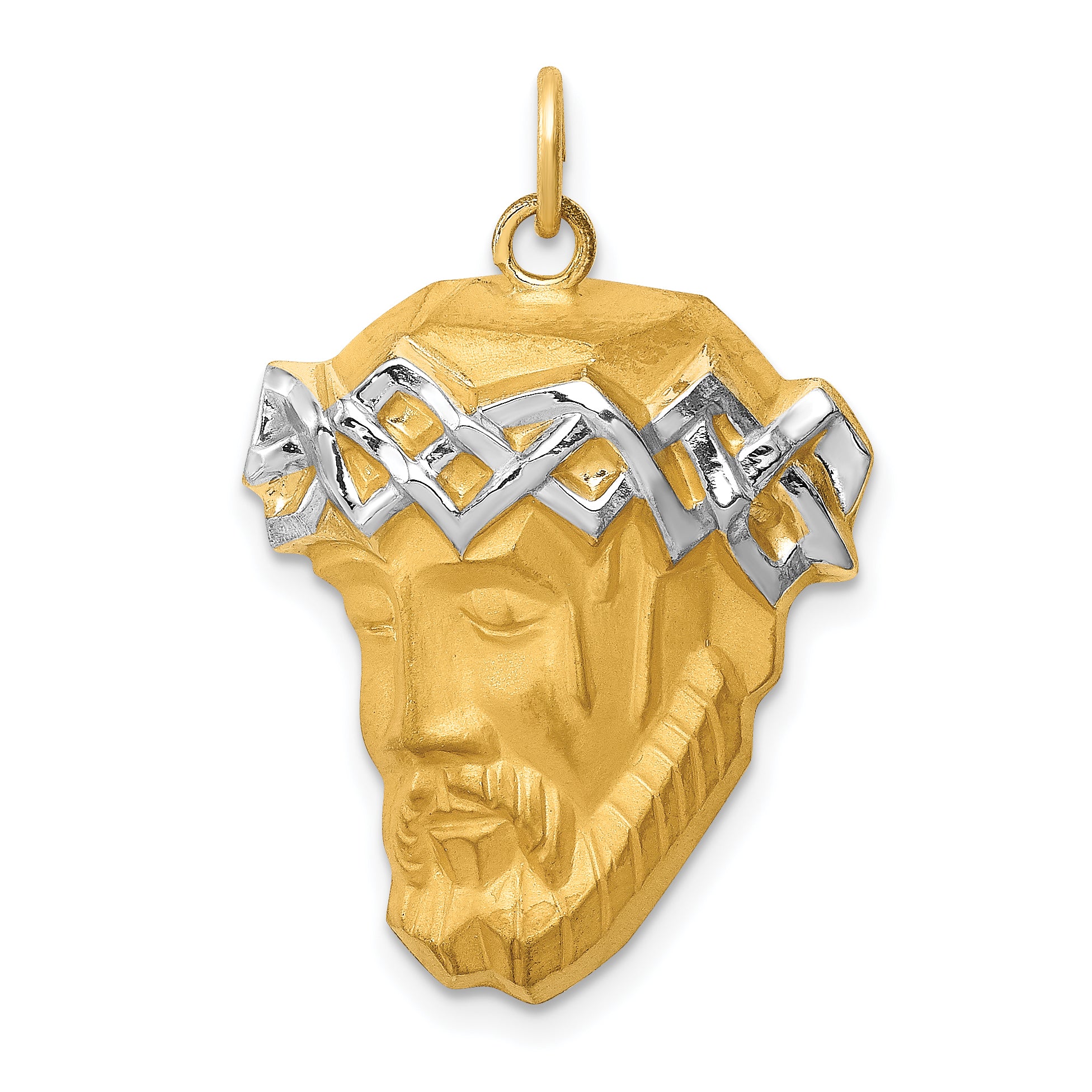 14K Hollow Polished/Satin w/Rhodium Large Jesus Medal Main image