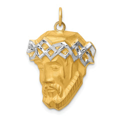 14K Hollow Polished/Satin w/Rhodium Large Jesus Medal