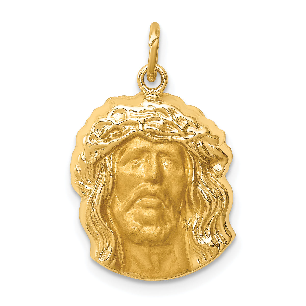14k Hollow Polished/Satin Medium Jesus Medal