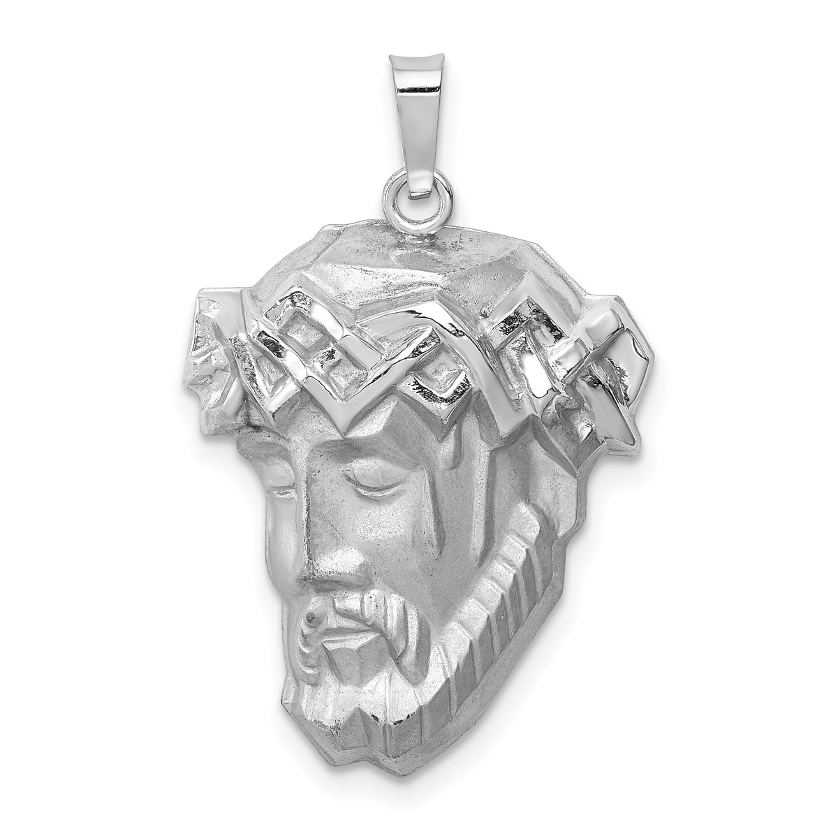 14k White Gold Hollow Polished/Satin Medium Jesus Medal
