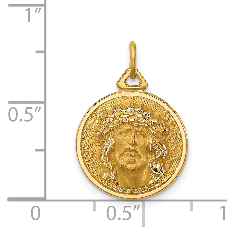 14k Polished/Satin Small Round Jesus Medal