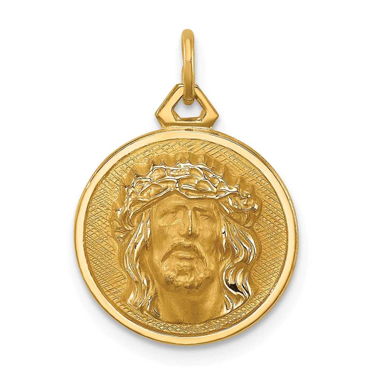 14k Polished/Satin Small Round Jesus Medal