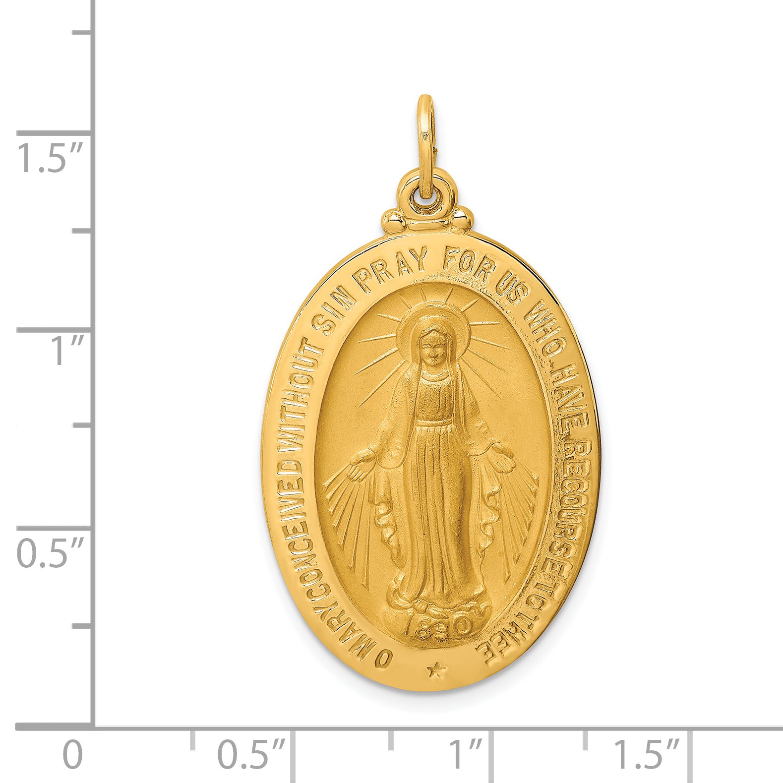 14k Solid Polished/Satin Large Oval Miraculous Medal