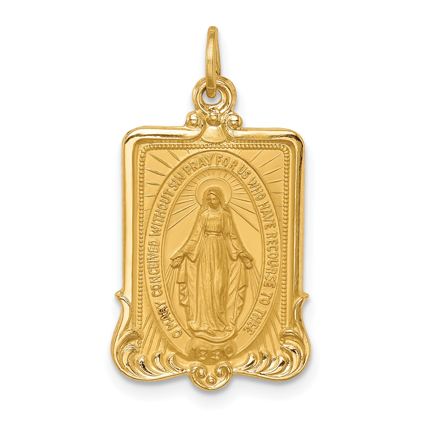 14k Solid Polished/Satin Large Rectangle Framed Miraculous Medal Main image