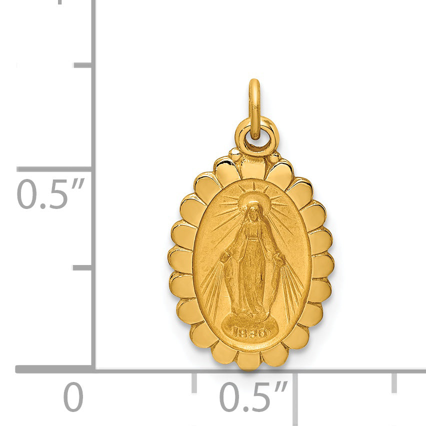 14k Solid Polished/Satin Small Oval Scalloped Miraculous Medal