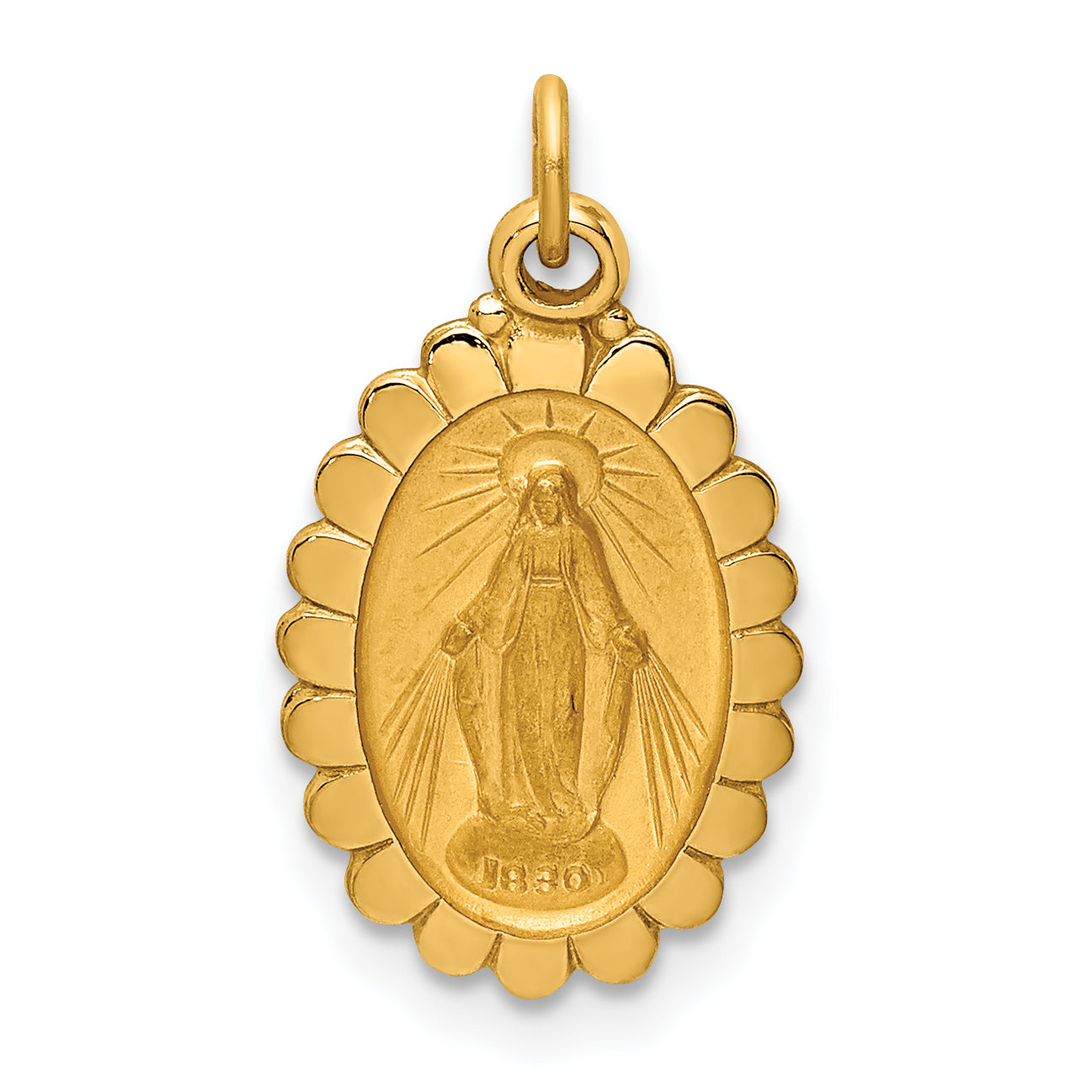 14k Solid Polished/Satin Small Oval Scalloped Miraculous Medal Main image